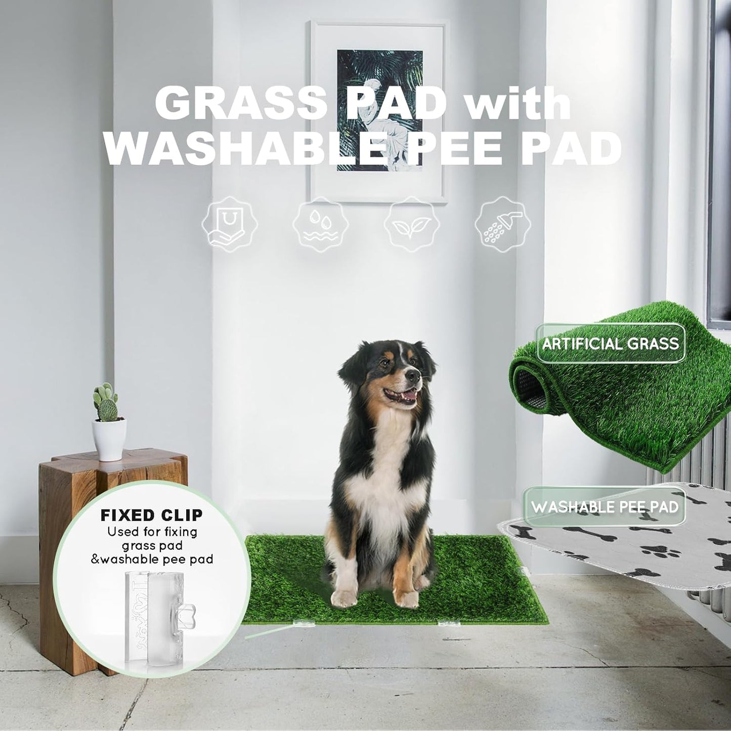 Dog Pee Grass with Washable Pee Pads for Dog Litter Box 2 Sets, Large Ultra-Absorbent Artificial Grass Pads for Dogs Potty Grass with Reusable Puppy Pads for Indoor Potty Training