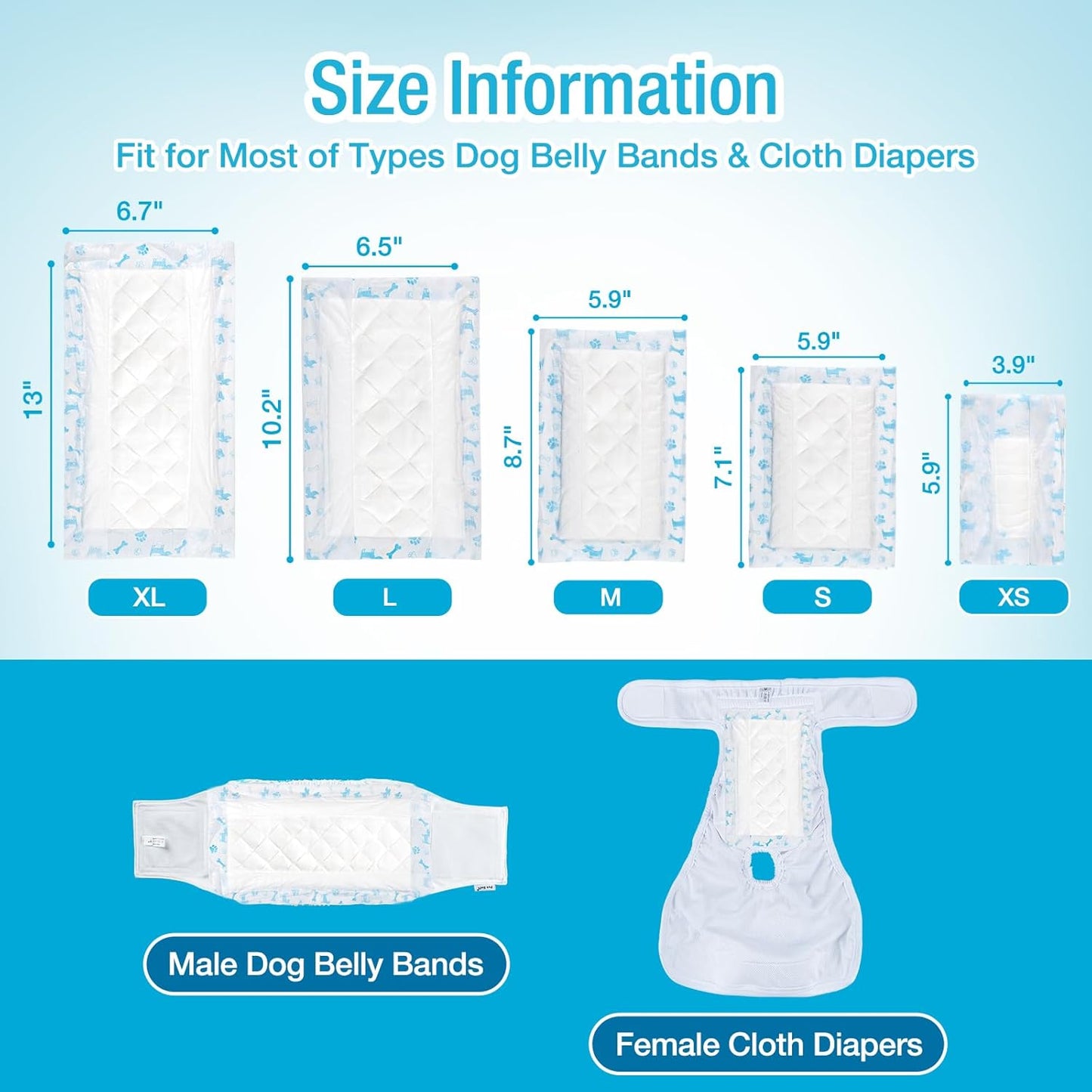 Pet Soft Dog Diaper Liners - Disposable Dog Diaper Booster Pads for Male & Female Dogs fit Most Dog Wraps and Belly Bands Up-Graded (Blue, XL-40ct)