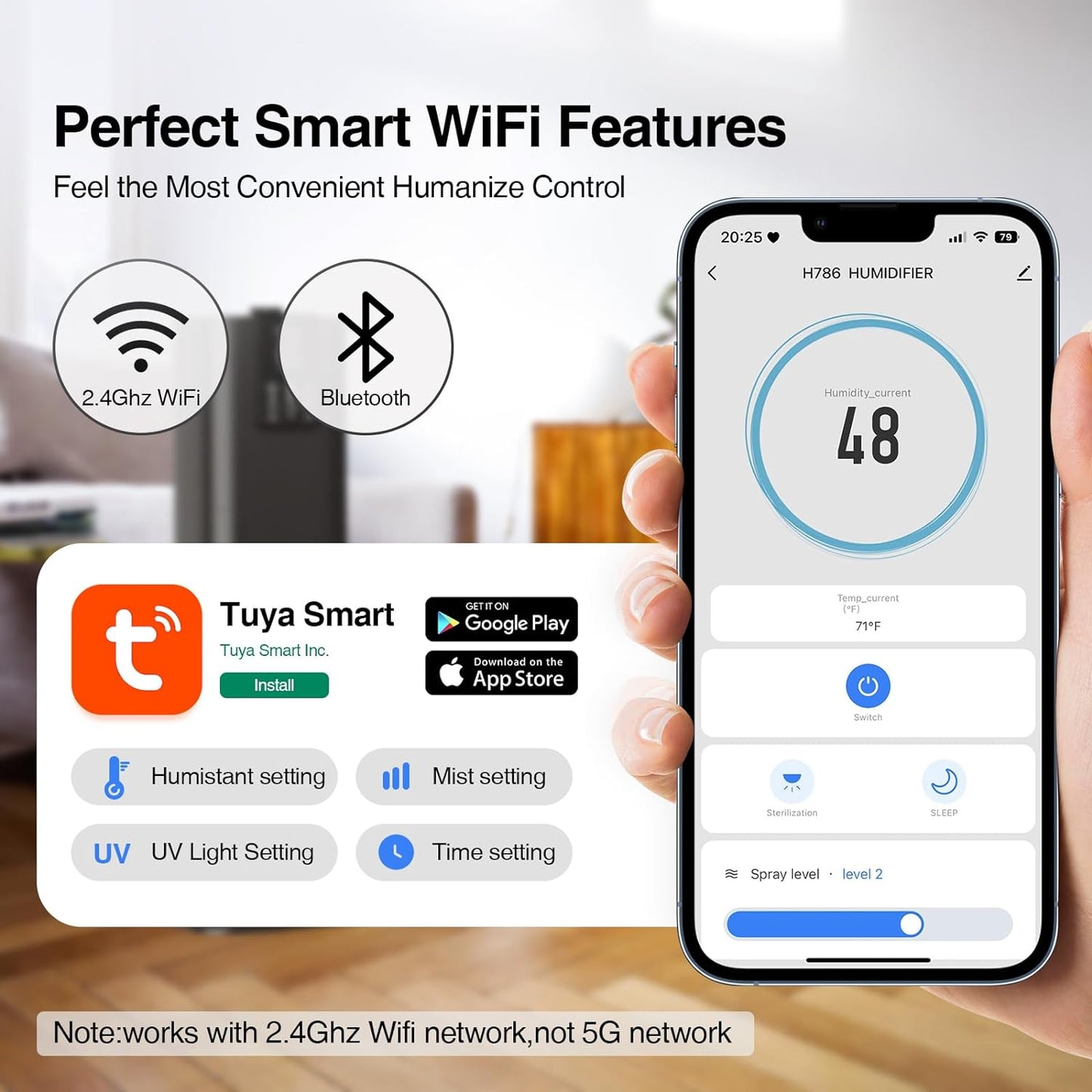 Smart Humidifiers Large Room Bedroom Home, 2.11Gal(8L) Quiet Top Fill Cool Mist Humidifier, Smart App & Remote Control, 3 Speed Humidifier with 360° Nozzle, Humidity Setting for Baby Office
