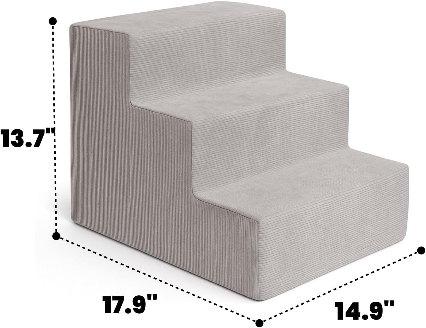 MEWANG Dog Stairs for Small & Medium Dogs and Old Cats –3/4/ 5 Steps High-Density Foam Pet Ramp for Bed & Couch, Non-Slip, Washable Cover, Grey (Square Corner, 3 Steps: 17.95''×14.96''×13.70'')