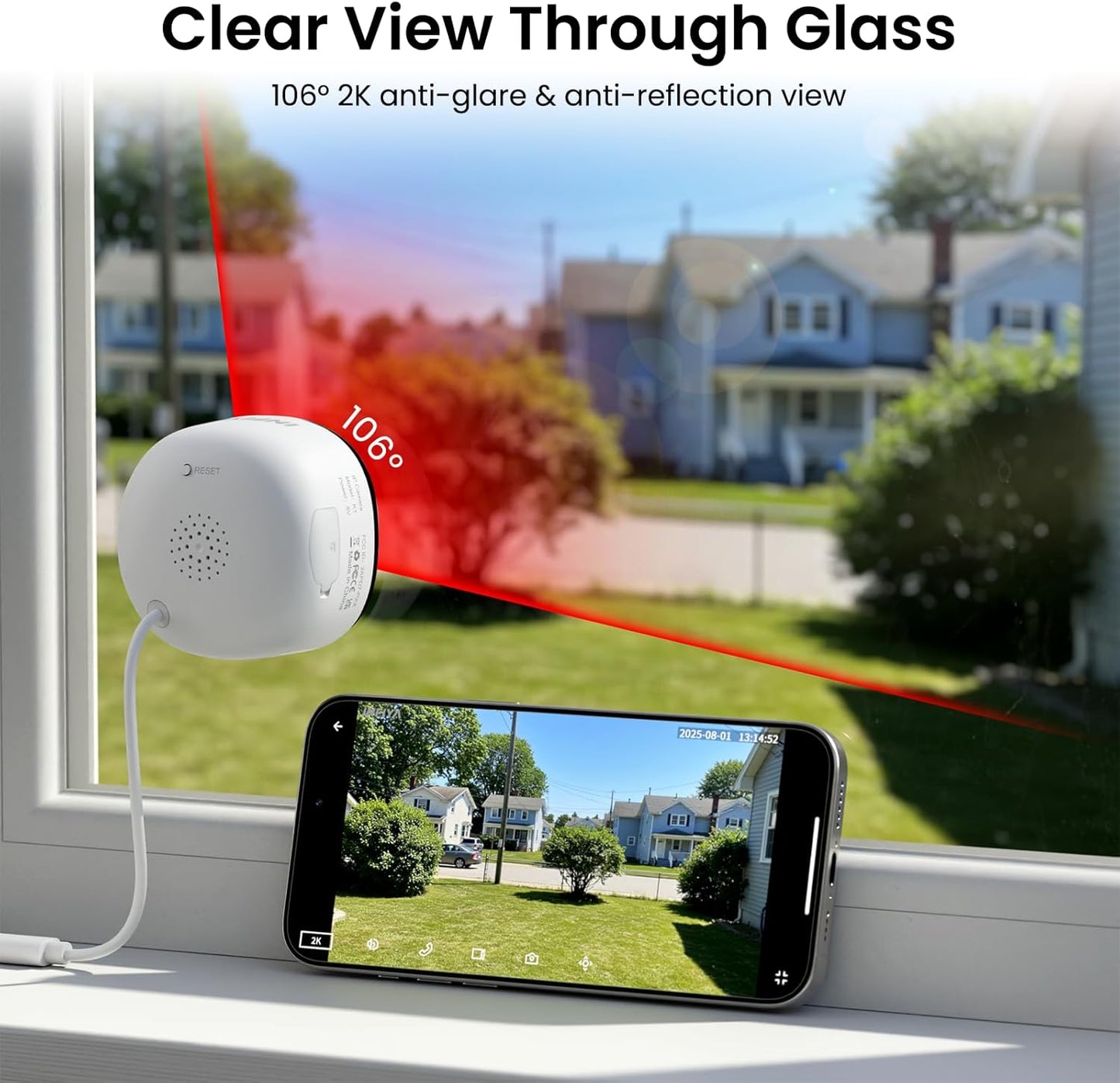 2K No Drill Window Camera-2 Pack 2.4Ghz & 5Ghz WiFi Dome Cameras for Home Security for Indoor & Outdoor Monitoring, Color Night Vision, Human Detection, 24/7 Recording, Ideal for Apartment, K1