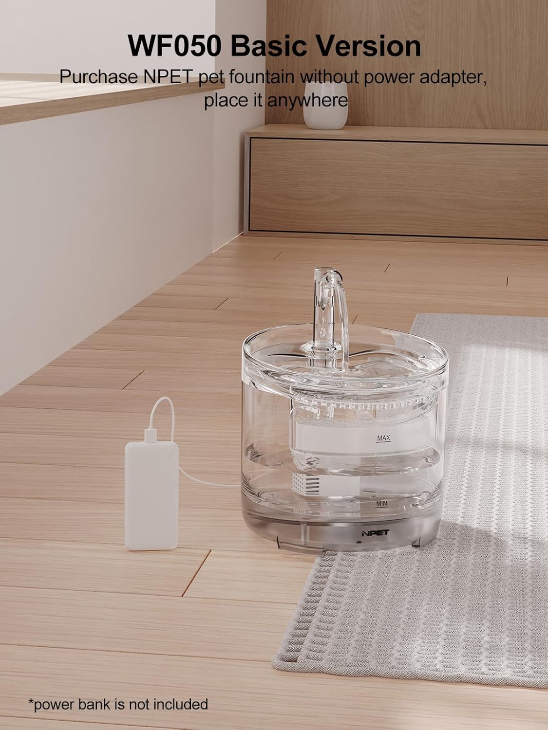 NPET Cat Water Fountain WF050TP 1.5L Automatic Pet Drinking Fountain with Replacement Faucet Kit（No Adapter