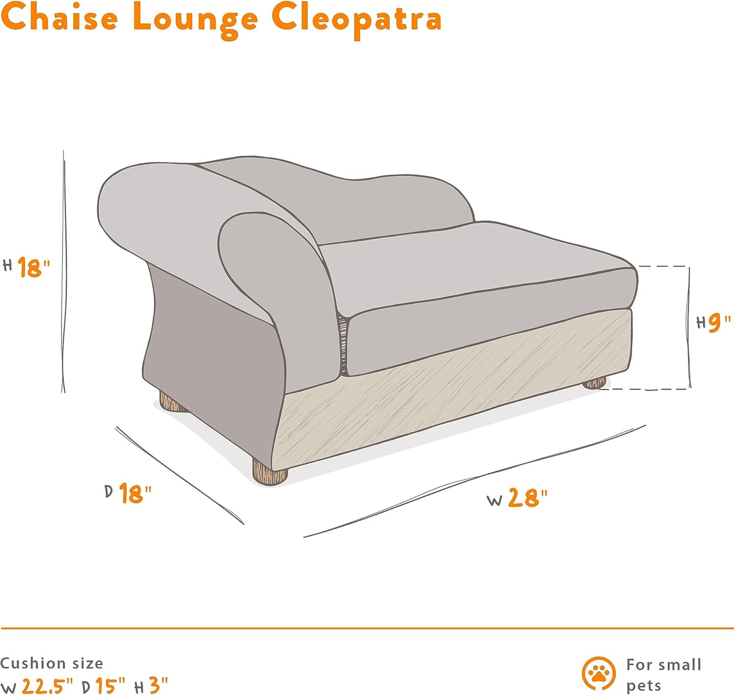 Moots Cleopatra Chaise Lounge Pet Bed, Metallic Gold, Medium, for Dogs and Cats All Medium and Small Breeds