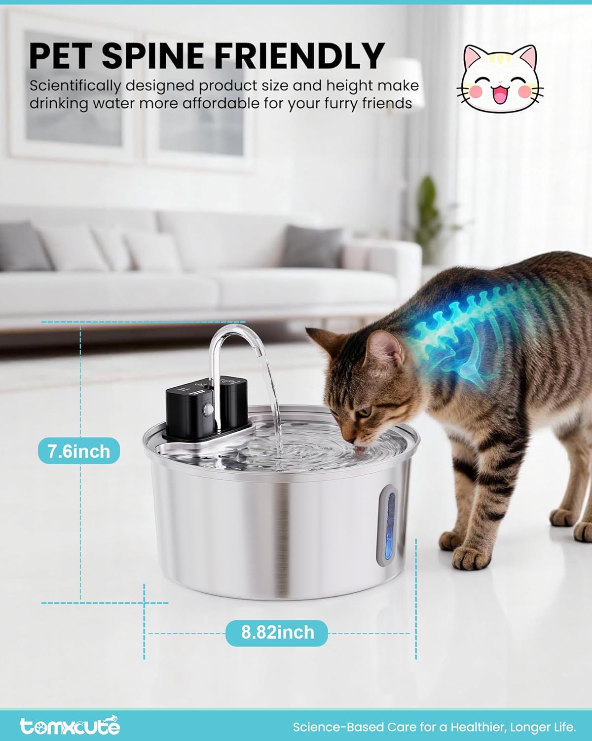 Wireless Cat Water Fountain - 108oz/3.2L Automatic Cat Water Fountain Cordless, Stainless Steel Battery Operated Pet Fountain Rechargeable Water Dispenser for Cats, Puppys, Multiple Pets