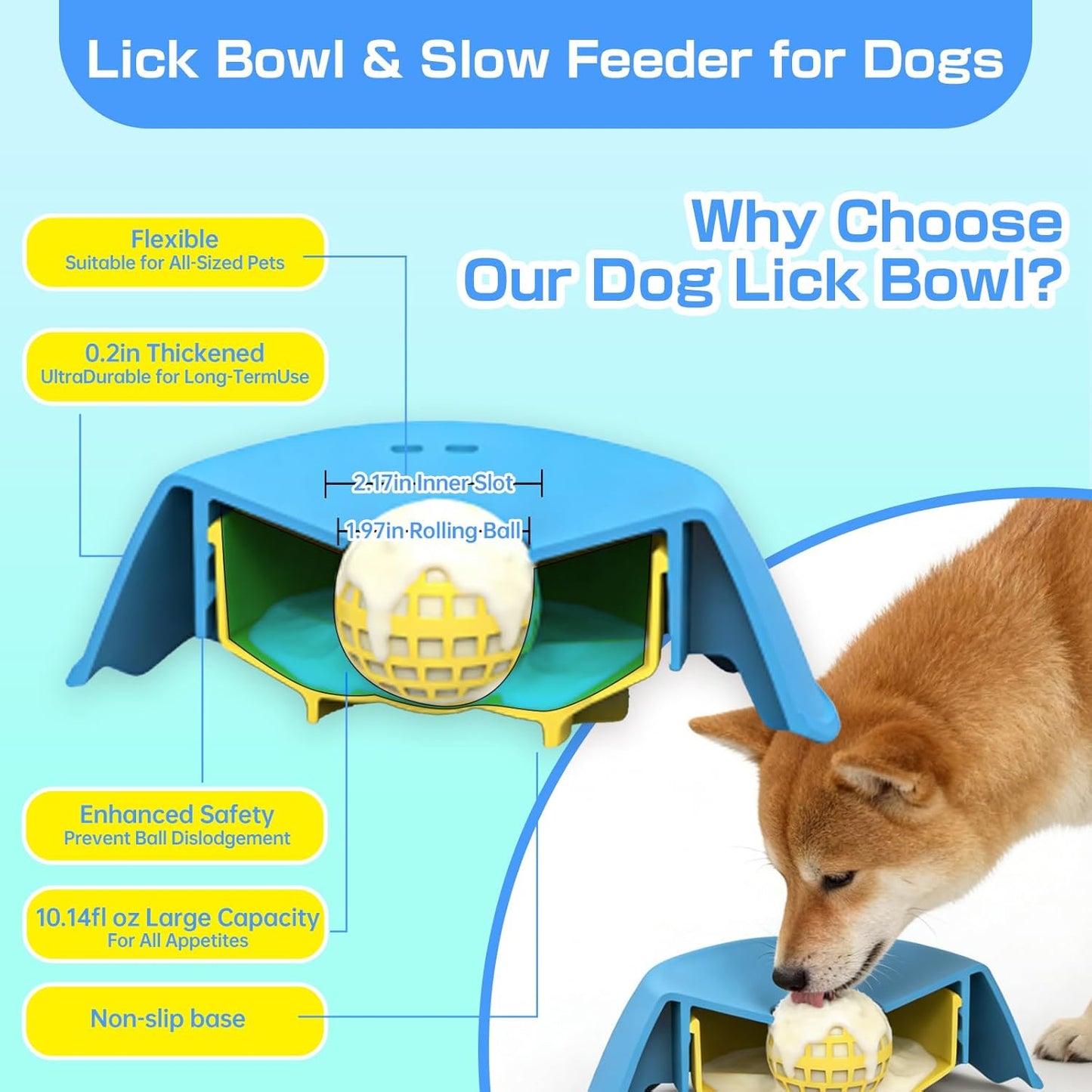 Slow Feeder Dog Bowls Interactive Dog Licking Toy & Lick Bowl for Dogs, Large Capacity Non-Slip Dog Lick Bowl for All Dogs (Blue)