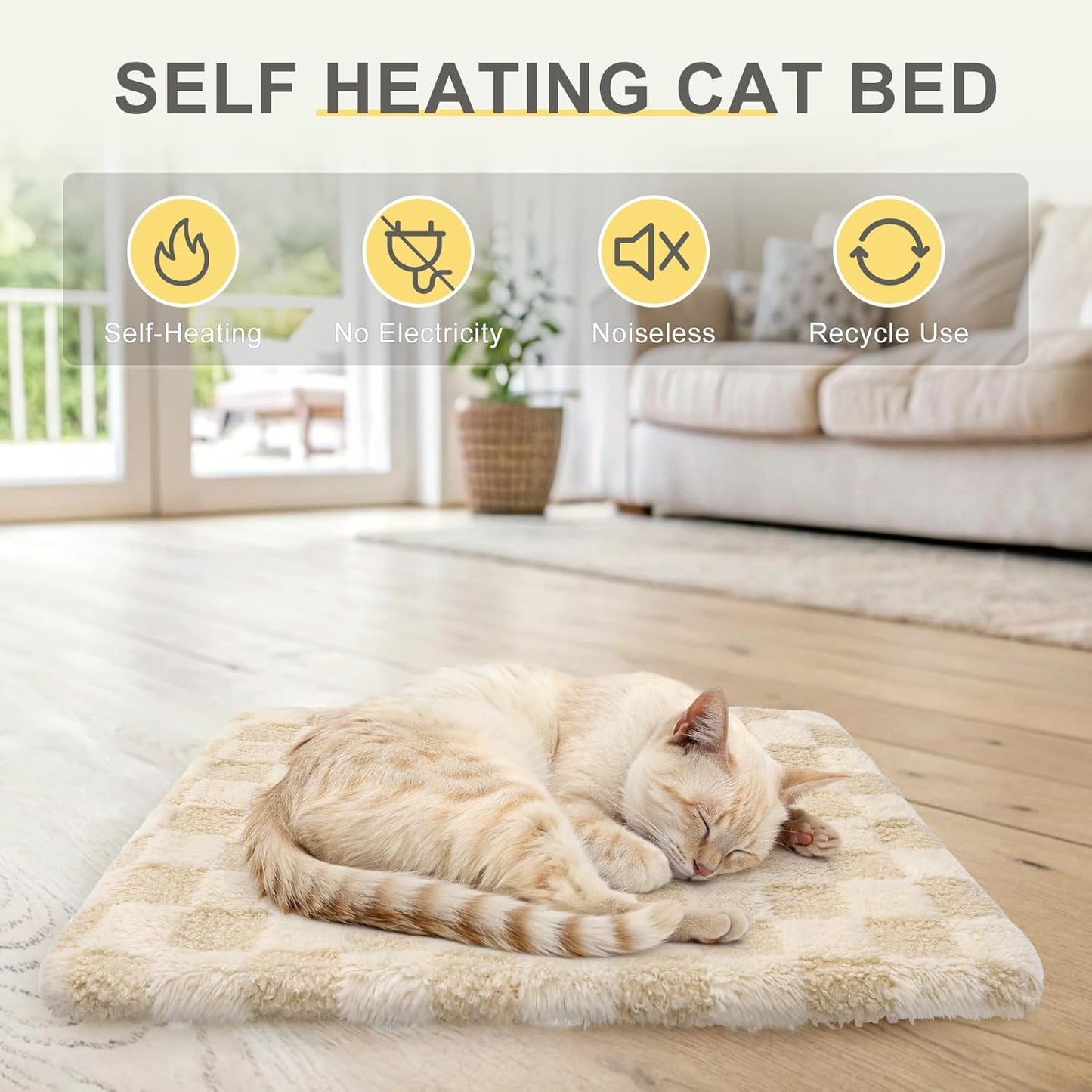 BEAUTYZOO Self Warming Cat Bed, 4 Pack Heated Cat Bed, Extra Warm Plush Thermal Foil Heating Pad,Self-Heating Pet Mat for Crate,Floor Indoor Outdoor, with Removable Washable Cover, Non-Slip 16"x20"