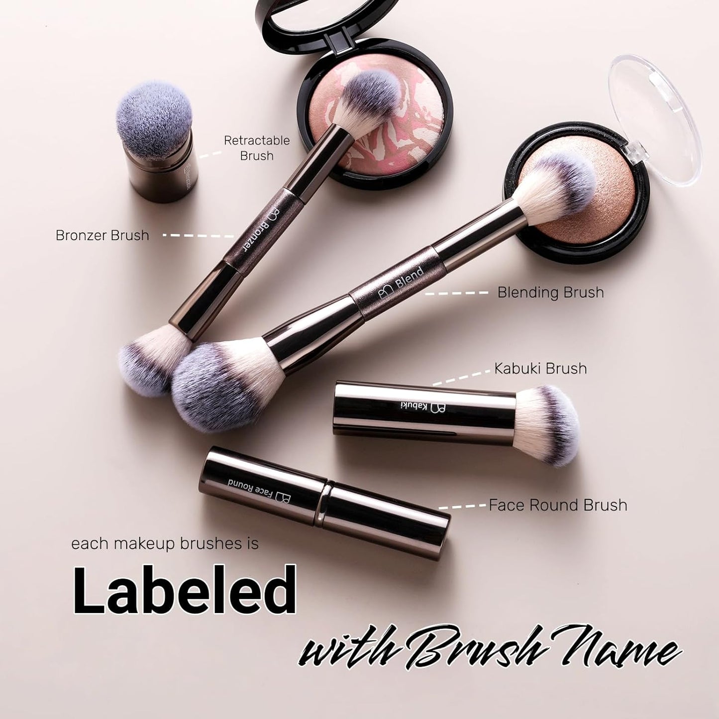 Professional Makeup Brushes BS-MALL With Travel Case - Kabuki Brush Eyeshadow Brush, Concealer Brush, Blush Brush Bronzer & Foundation Brush 20 Pcs, Labeled Daily Use & Versatile Occasions Gift Box