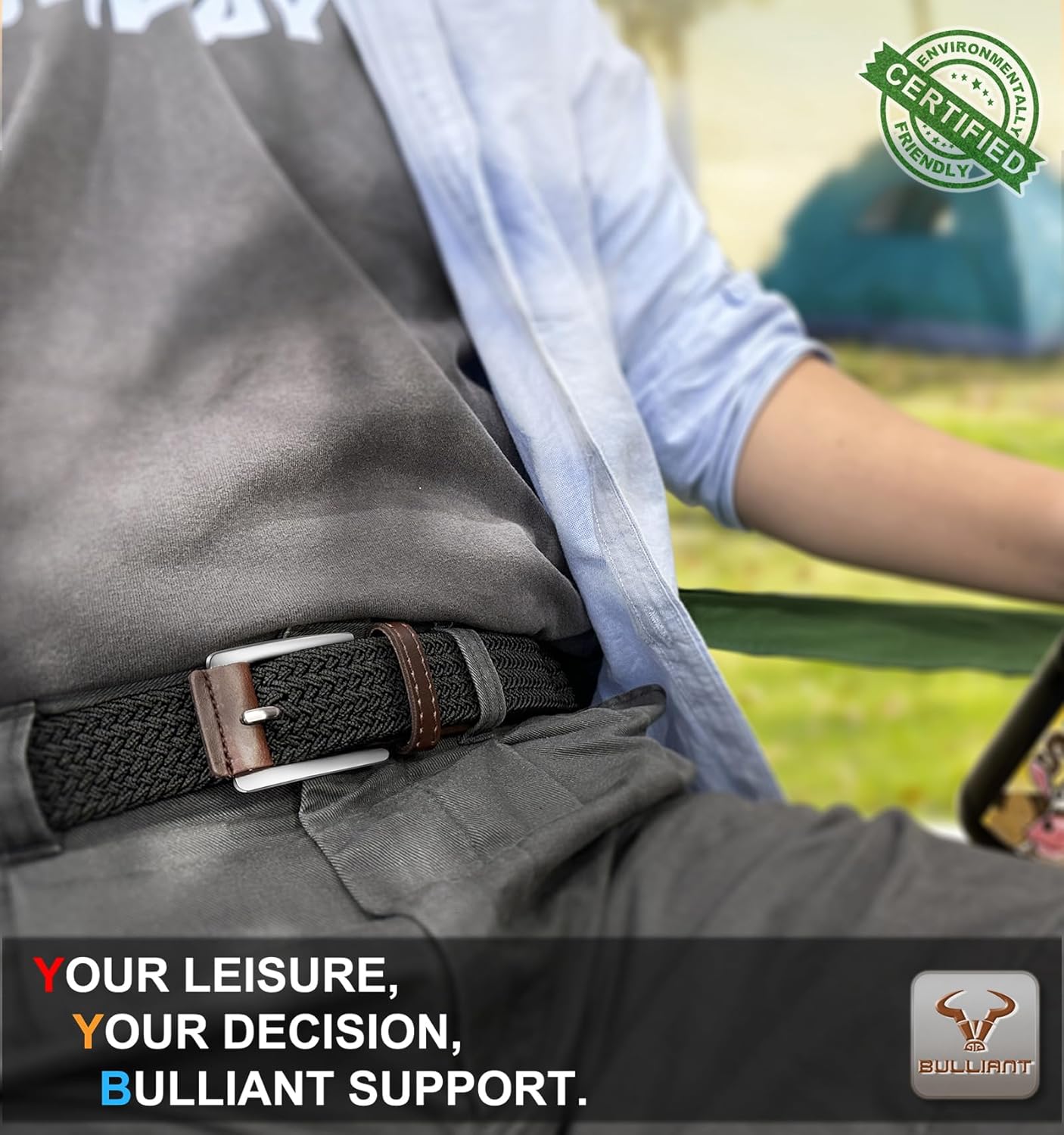 BULLIANT Belt for Men 2Pack,Mens Gift Stretch Braided Web Belt Elastic for Casual Golf Jeans,1 3/8"