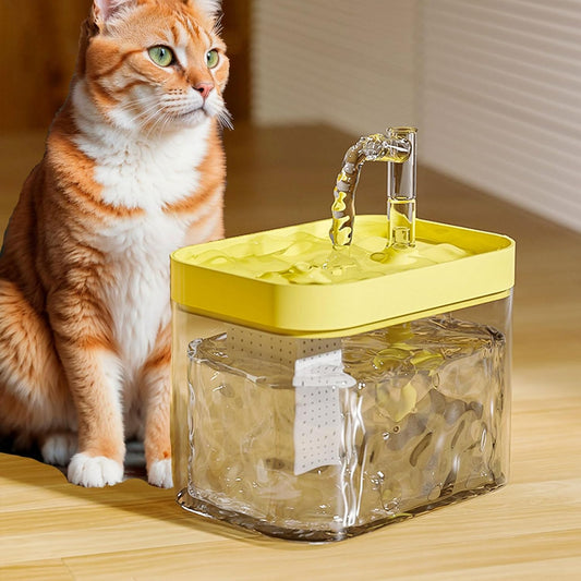 USB Cat Water Fountain,Automatic Pet Fountain with 1 Filter,1.5L/50oz Dog Dispenser Water Bowl for Camping,Outdoors,Yellow PC103-3