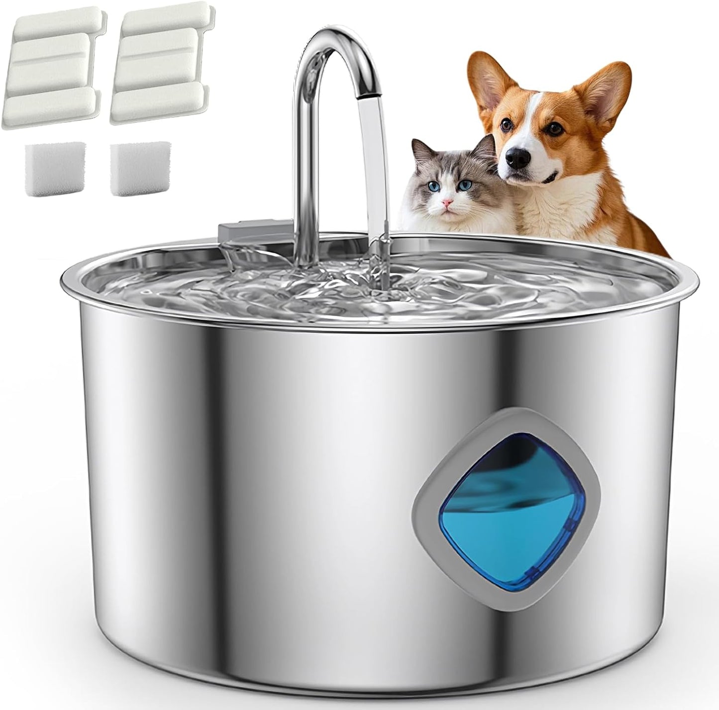 Cat Water Fountain Stainless Steel, 3.2L/108oz Pet Water Fountain for Cats & Small Dogs, Ultra-Quiet Indoor Drinking Fountain