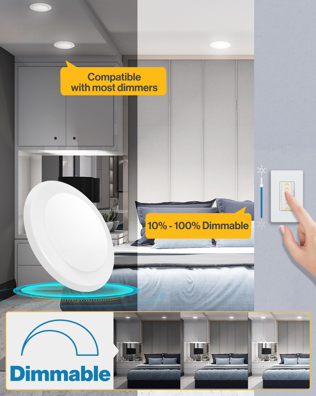 Sunco 24 Pack LED Disc Lights Ceiling 6 Inch, Flush Mount Disk Light, Recessed Can Lighting, 1050 LM, 15W (75W Equivalent), 6000K Daylight Deluxe, Dimmable, Damp Rated ETL.