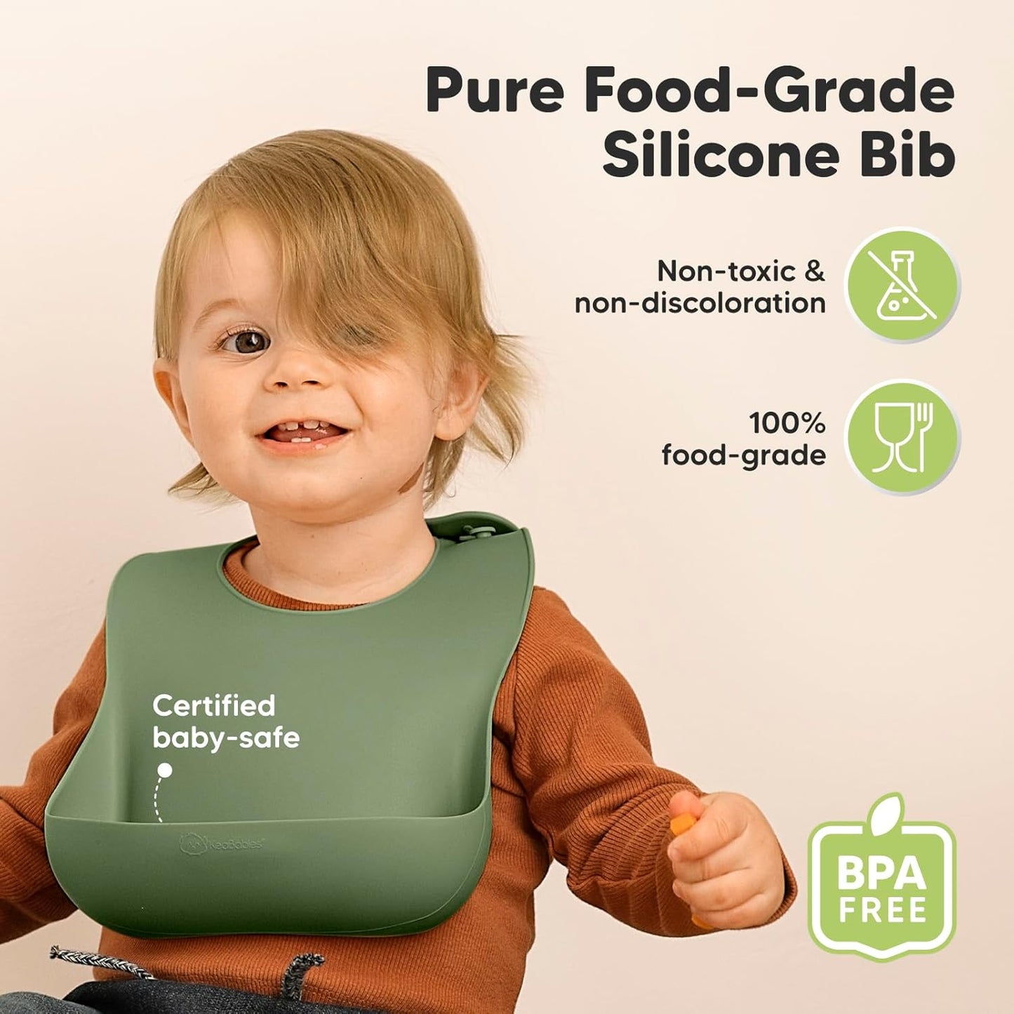 KeaBabies 2-Pack Silicone Bibs for Babies, Toddlers Girl, Boy – Sturdy Food-Grade Baby Bibs for Eating, Large Food Catcher, Clean & Put On Easily, Waterproof Toddler Feeding Essentials (Slate)