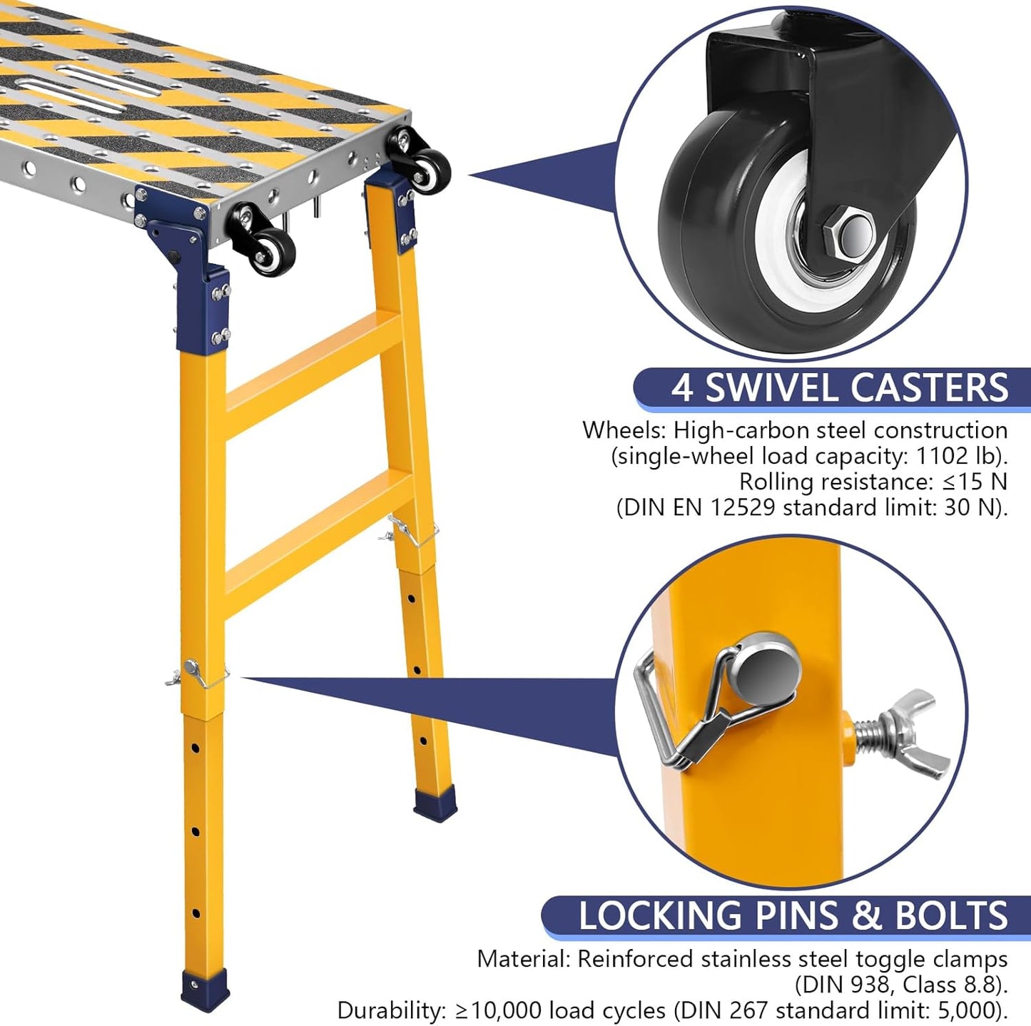 Work Bench+Step Ladder 2 in 1 with 1102 LBS Load Capacity, Versatile Portable Steel Folding Welding Table with Height 23 to 35 inches Adjustable Folding Portable Platform with Non-Slip Mat