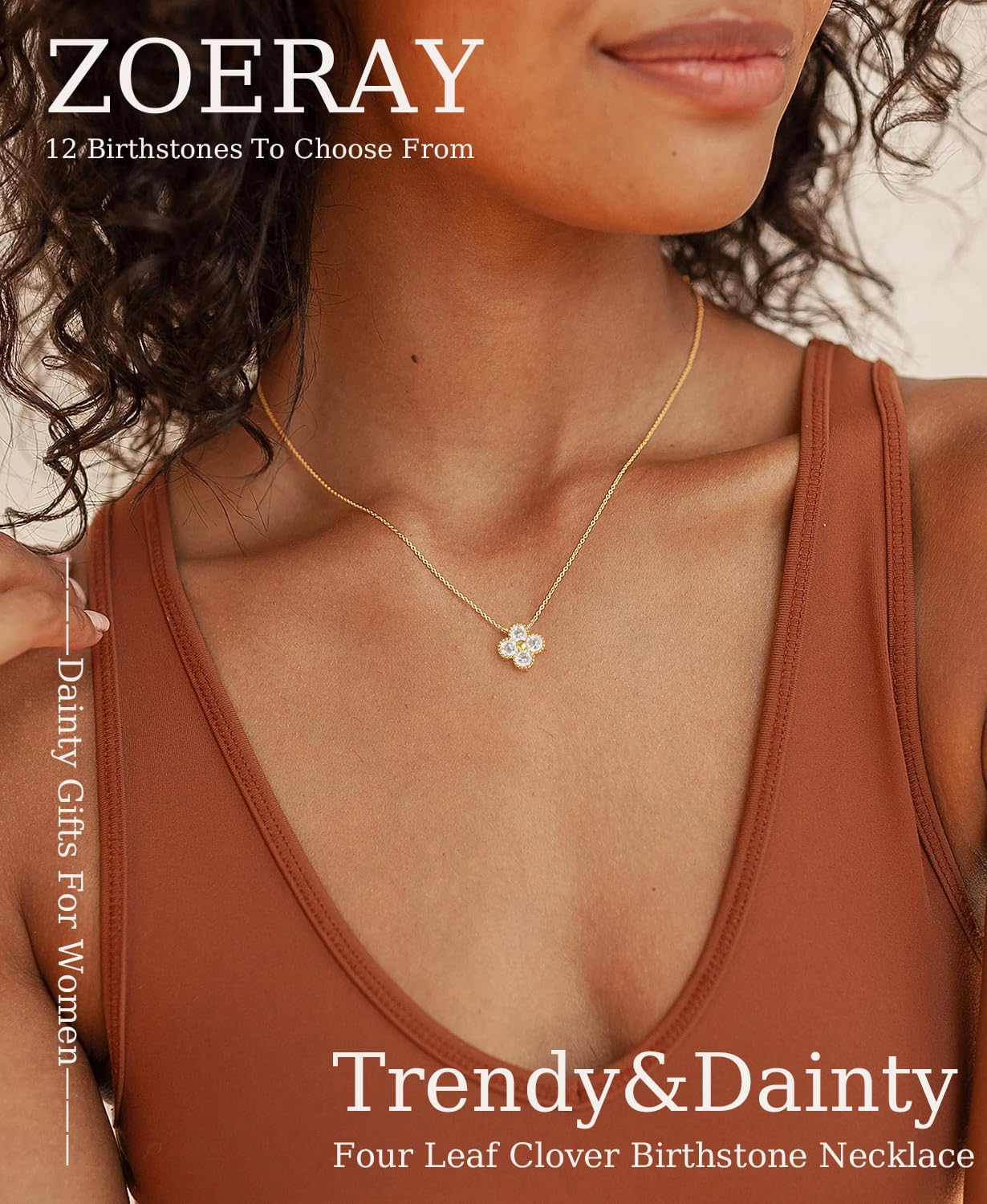 ZOERAY Valentines Day Gifts Birthstone Necklace for Women Non Tarnish 14K Gold Plated Four Leaf Clover Necklace Dainty Gold Choker Necklaces for Women Trendy CZ Emerald Pendant Jewelry Birthday Gifts