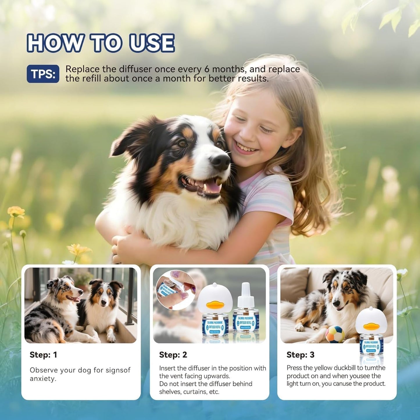 Dog Calming Pheromones Diffuser: 3-in-1 Kit Appeasing Pheromone Diffuser to Calm (1 Plugin+2x48ml Refills) for Comfort Reduces Stress Anxiety, Long-Lasting Appeasing Pheromone for Pet Dog Cat (3in1)