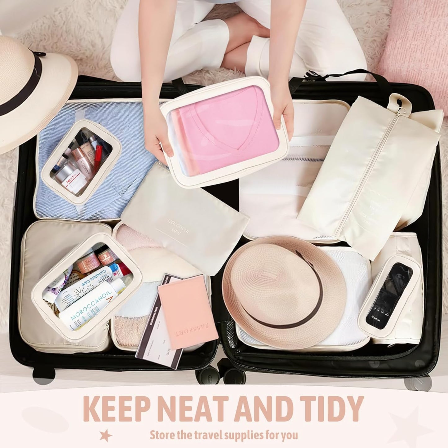 5PCS Diaper Bag Organizer Pouch Set, TSA Approved Toiletry Bag，Clear Waterproof TPU Makeup Bag Set Travel Organizer Bags for Women and Kids,Mothers Day Gifts