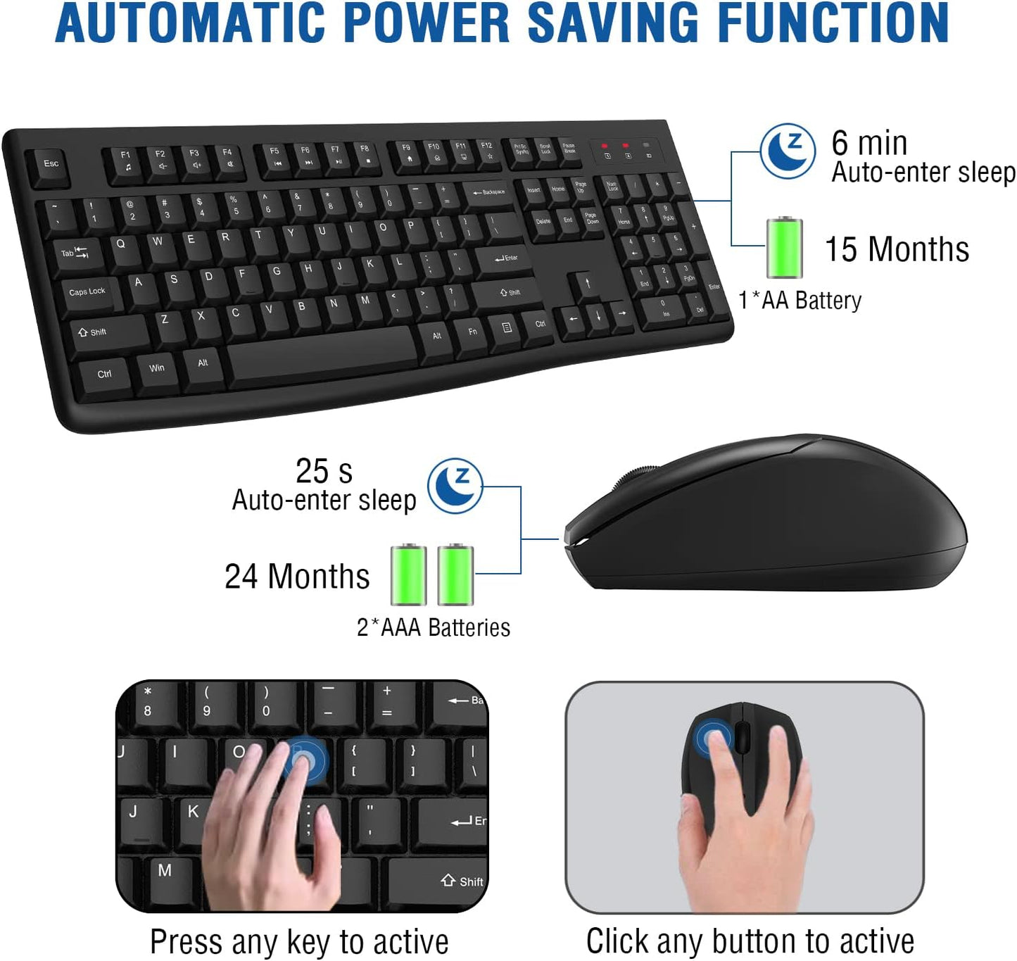 Wireless Keyboard and Mouse Combo, EDJO Full-Sized 2.4GHz USB Computer Wireless Keyboard and Optical Mouse for Windows, Mac, Laptop/Desktop/PC