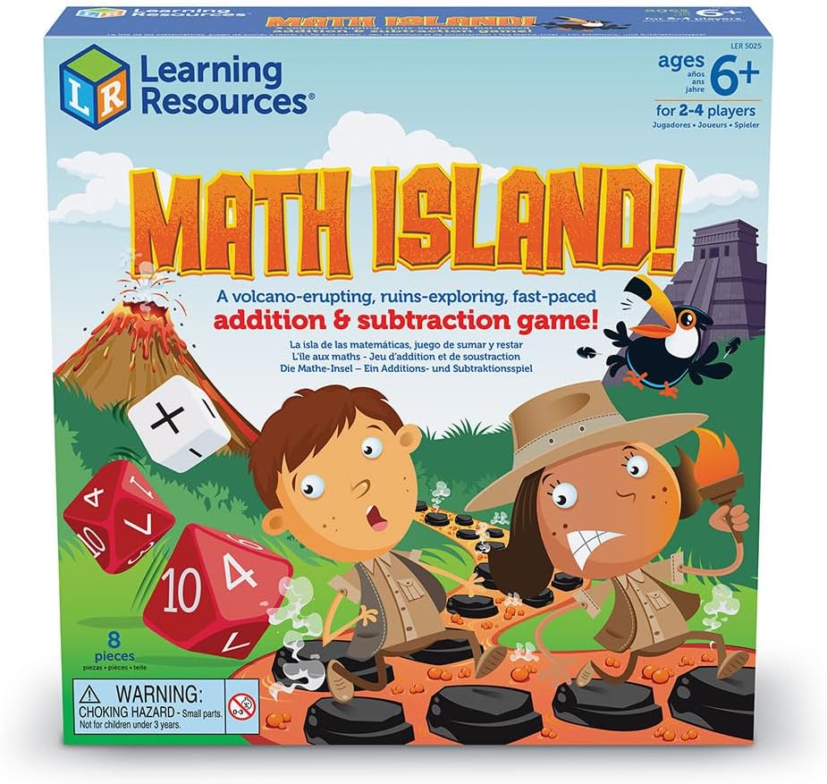 Learning Resources Math Island Addition & Subtraction Game - Math Manipulatives, Educational Board Toys, Classroom Flash Cards , Volcano Toy, STEM Kids, Gifts for Boys And Girls , Montessori