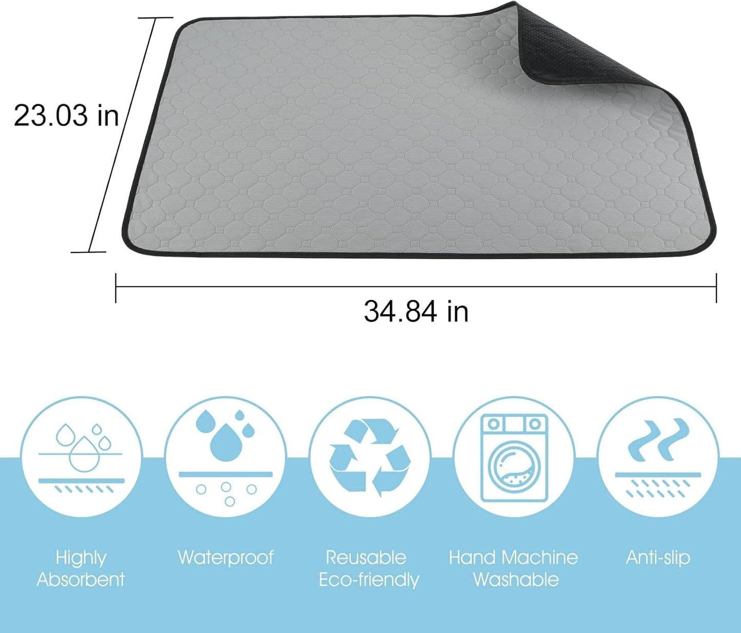 4 Pack Large Reusable Puppy Pads for Floor, Non-Slip, Waterproof, Washable Pee Pads for Dogs, Super Absorbent Puppy Playpen Mat for Incontinence, Pet Whelping Pads, Potty, Crate(Gray)