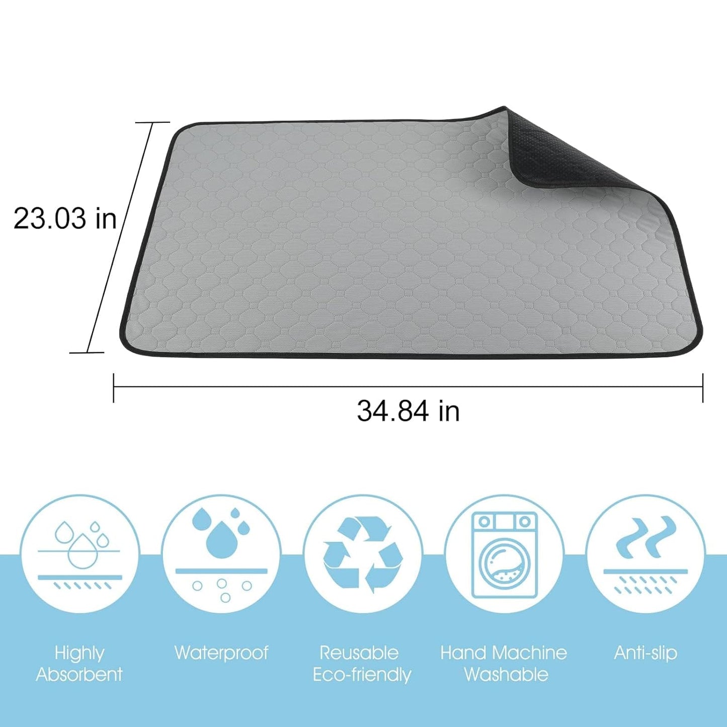 4 Pack 23"x 35" Waterproof Non Slip Wee Wee pad，Reusable Washable Pee Pads for Dogs，Absorbent and Leakproof Training Mats for Potty, Bed, Sofa, Potty Training, Grey