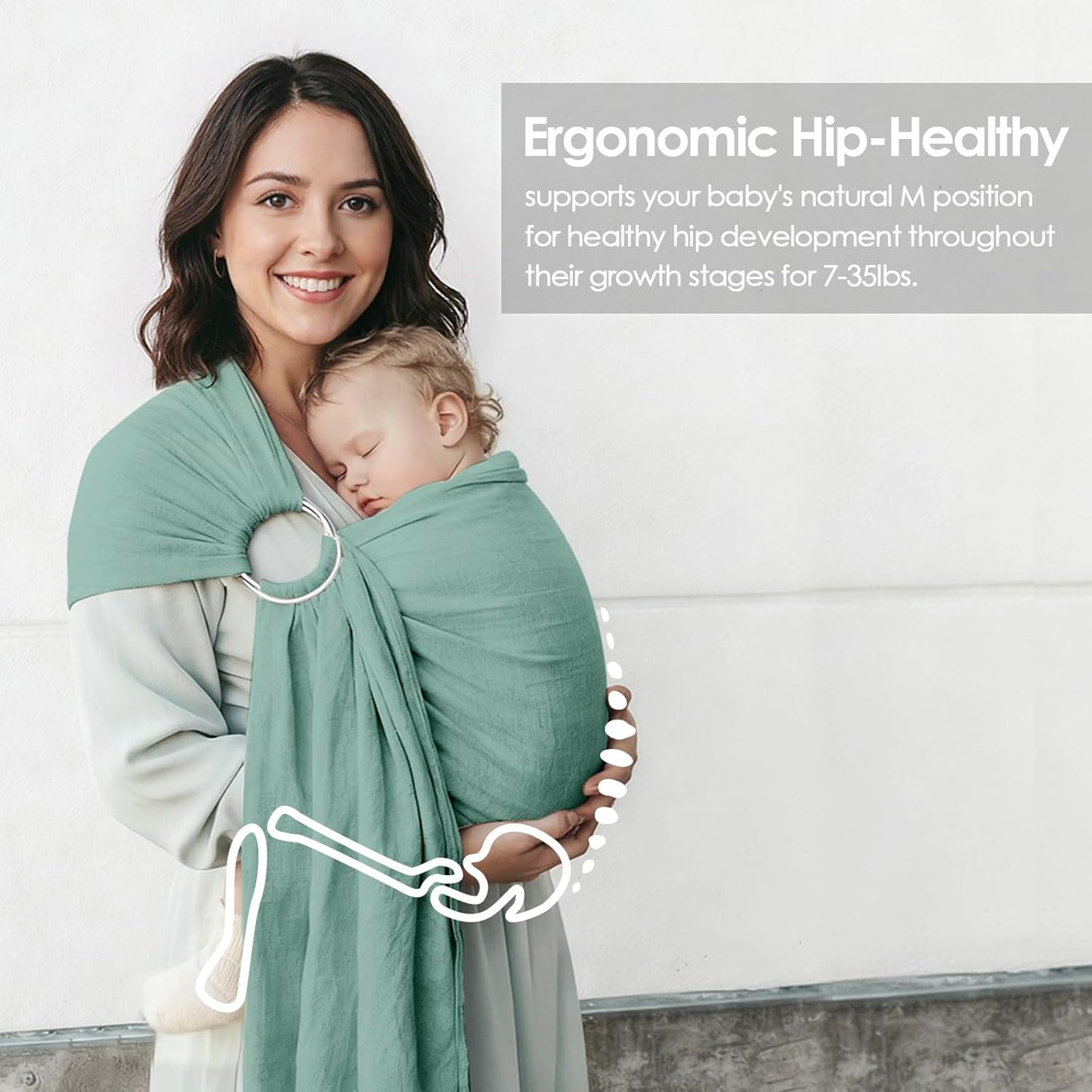Baby Ring Sling Baby Carrier Newborn to Toddler Carrier (7-35 lbs), Baby Sling Carrier, Toddler Sling Carriers, Infant Wraps Carriers, Green