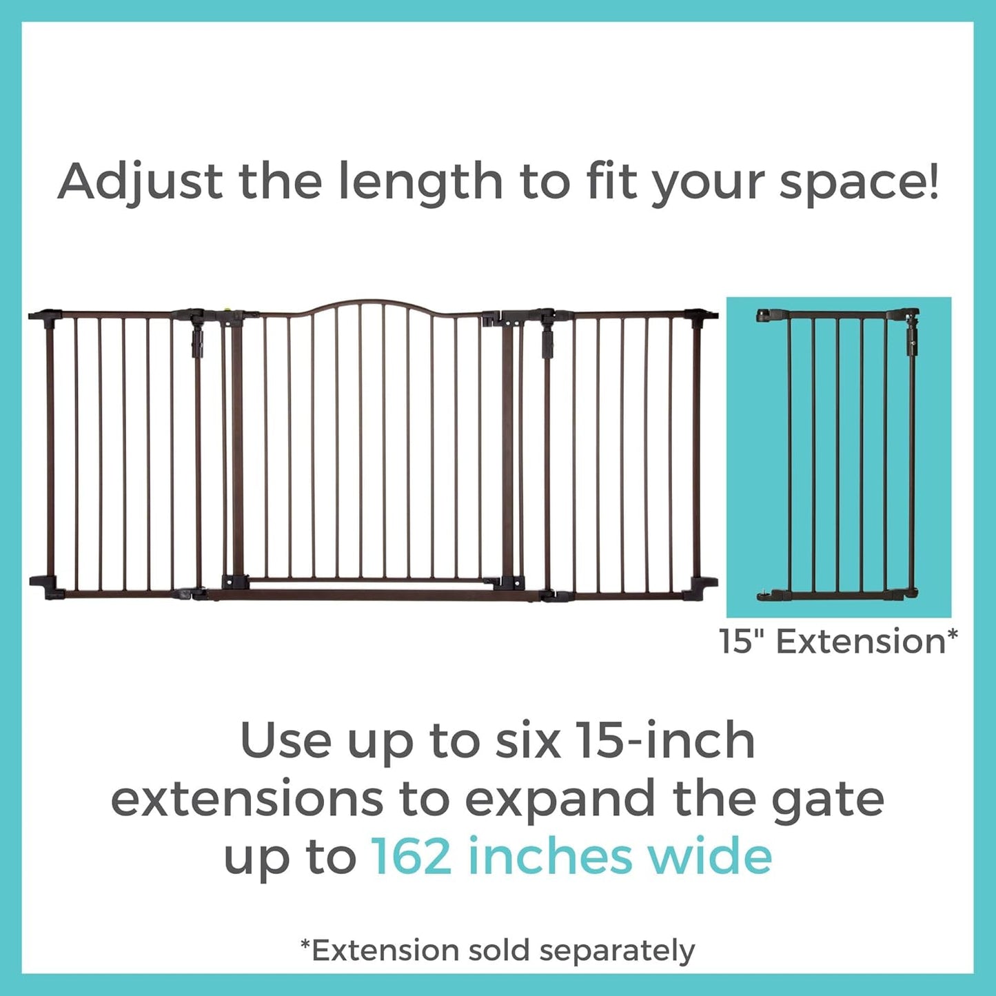 Toddleroo by North States - Deluxe Décor Safety Gate: Extra Wide - Adjustable 38.3 to 72 Inches W - 30 Inches T - Matte Bronze