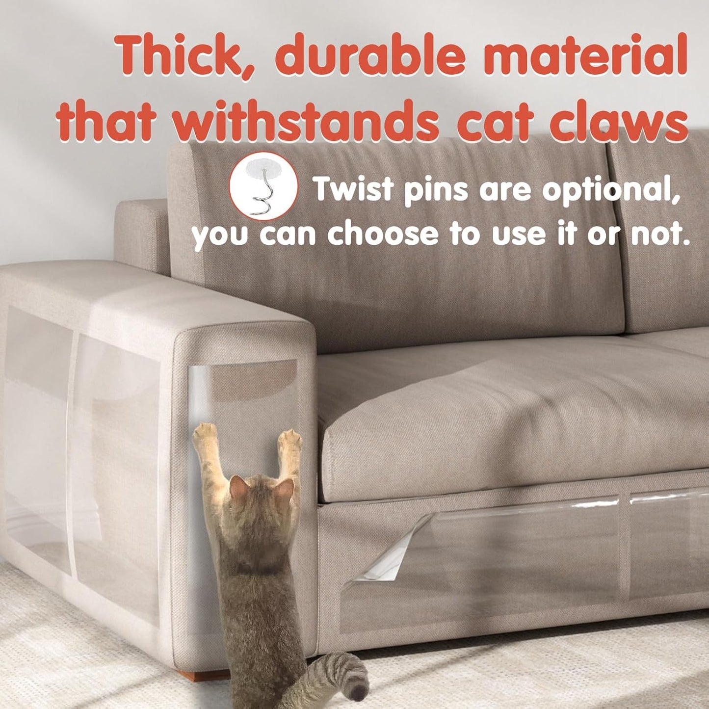 18 PCS Large Cat Scratch Furniture Protector, Transparent Couch Protector from Cat Claws, Single-Sided Self Adhesive Anti Pet Deterrent Sofa Cover, 17IN