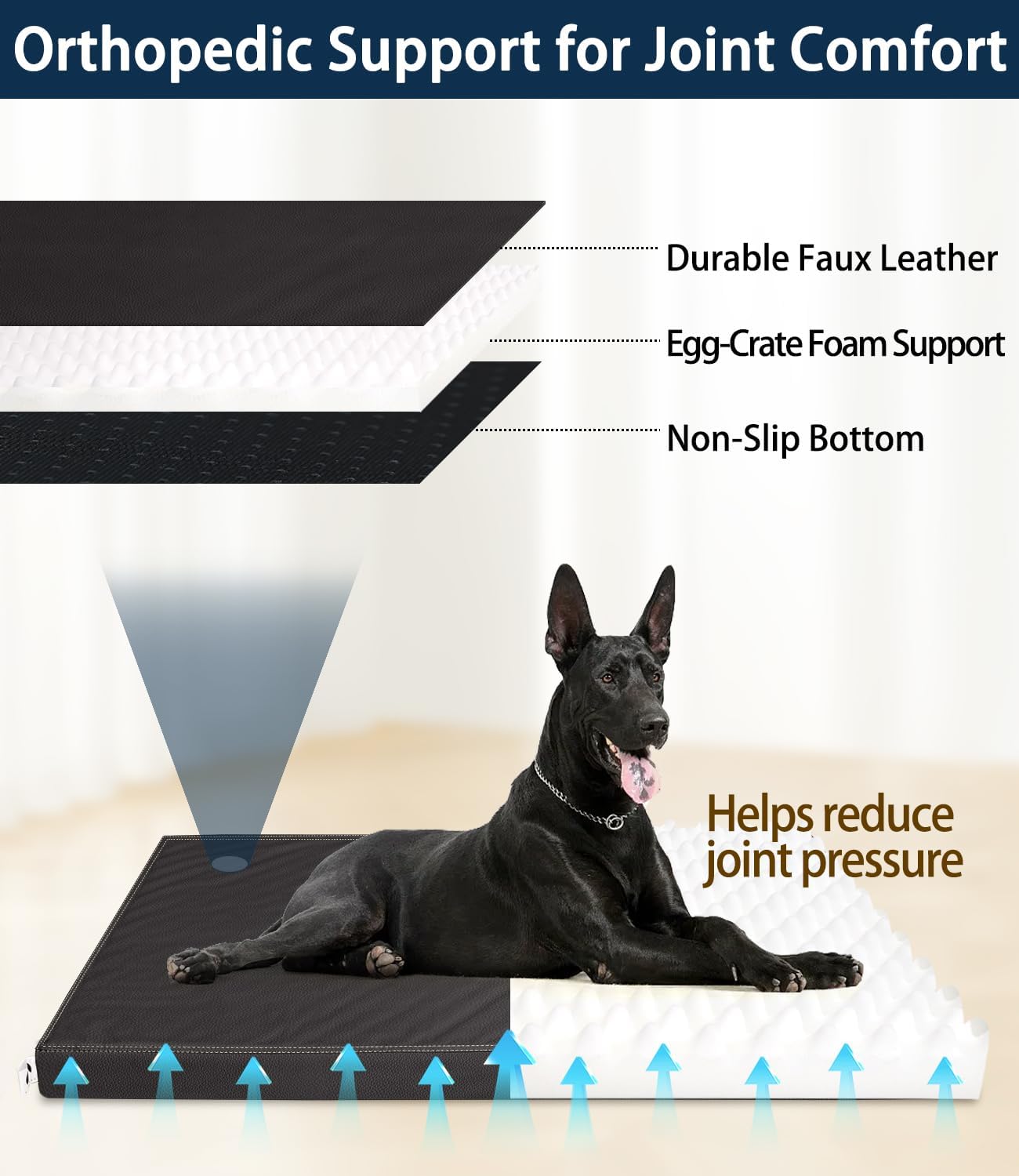 Waterproof Dog Bed Hair-Resistant, Removable Vegan Leather Cover, Pee Proof Black Vinyl Pad, Easy to Clean Pet Pad
