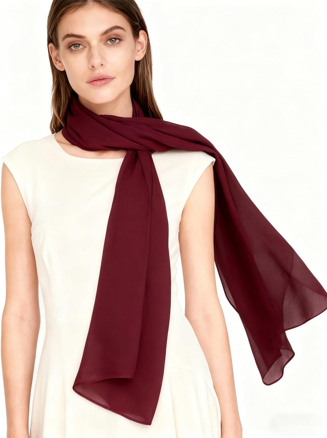 Women Lightweight Chiffon Scarf Breathable Solid Color Long Fashion Scarves Sun-proof Shawls Wrap