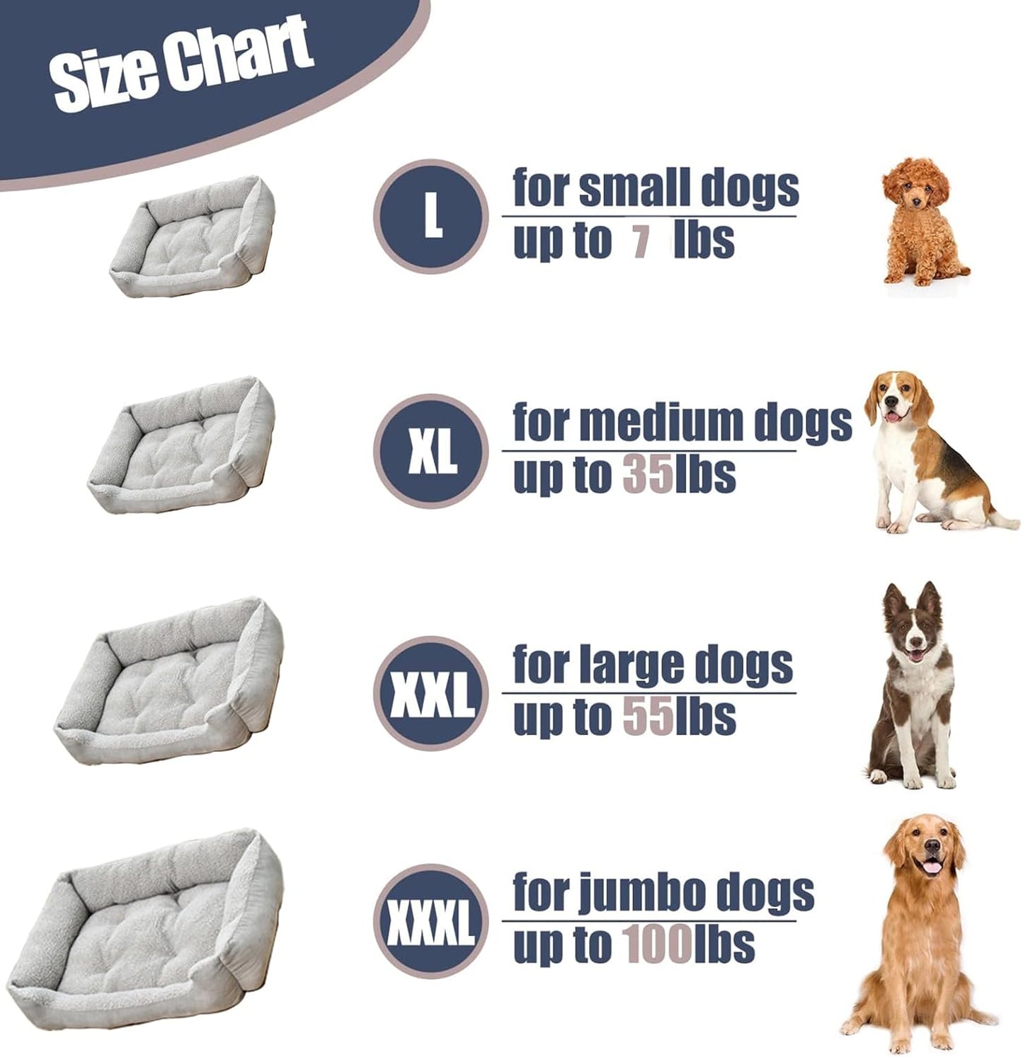 Dog Beds for Large Medium Small Dogs, Dog Bed for Jumbo Dogs Orthopedic Calming Dog Sofa Bed Soft Couch Breathable Cuddler Pet Bed with Anti-Slip Bottom,Grey,60cm