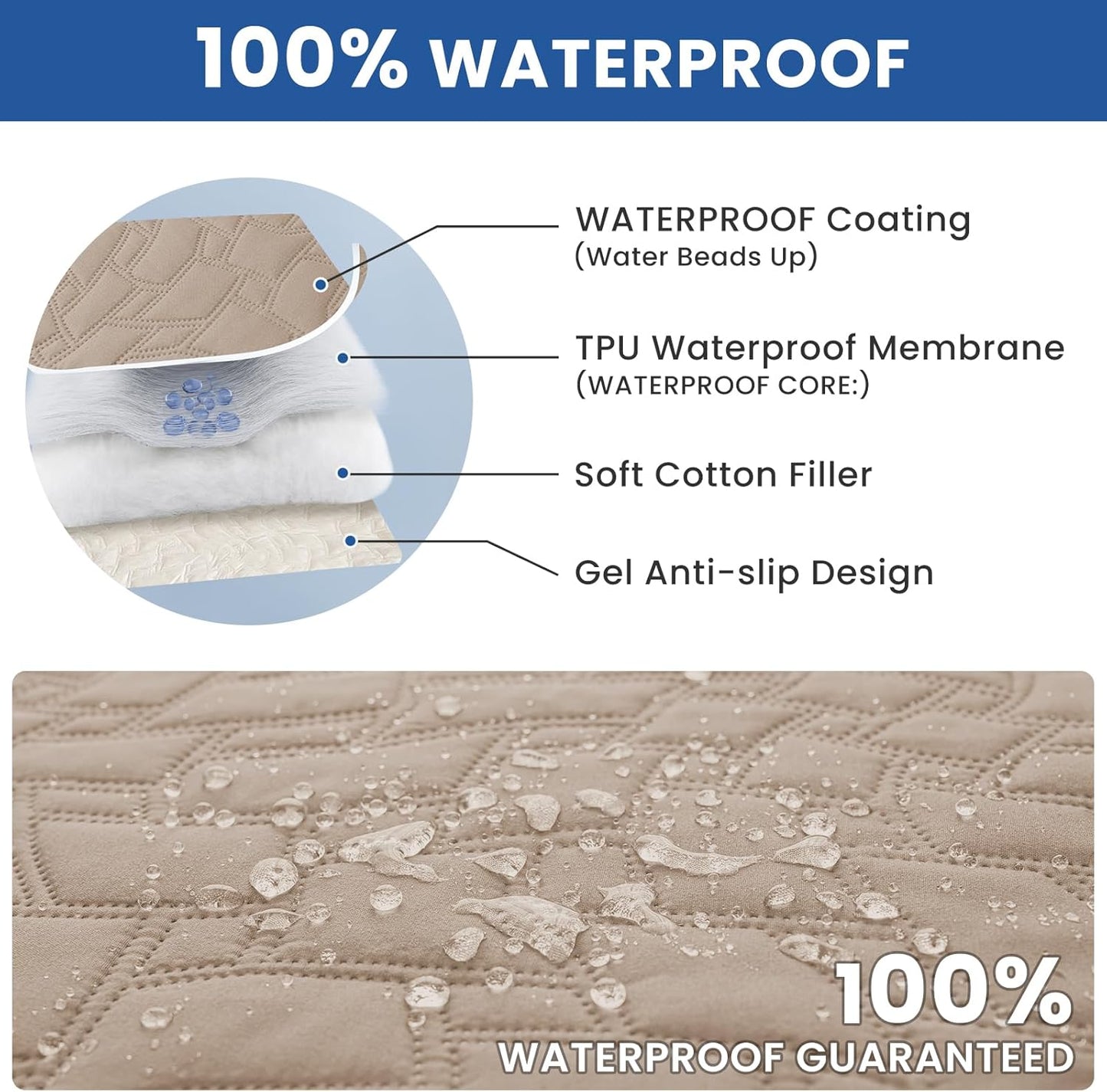 Waterproof Couch Covers for Pets, Waterproof Dog Bed Cover, Anti-Slip Soft Dog Blankets, Couch Cover for Dogs Washable, Pet Blanket for Puppy Large Dogs Cat (30x70 Inch, Khaki)