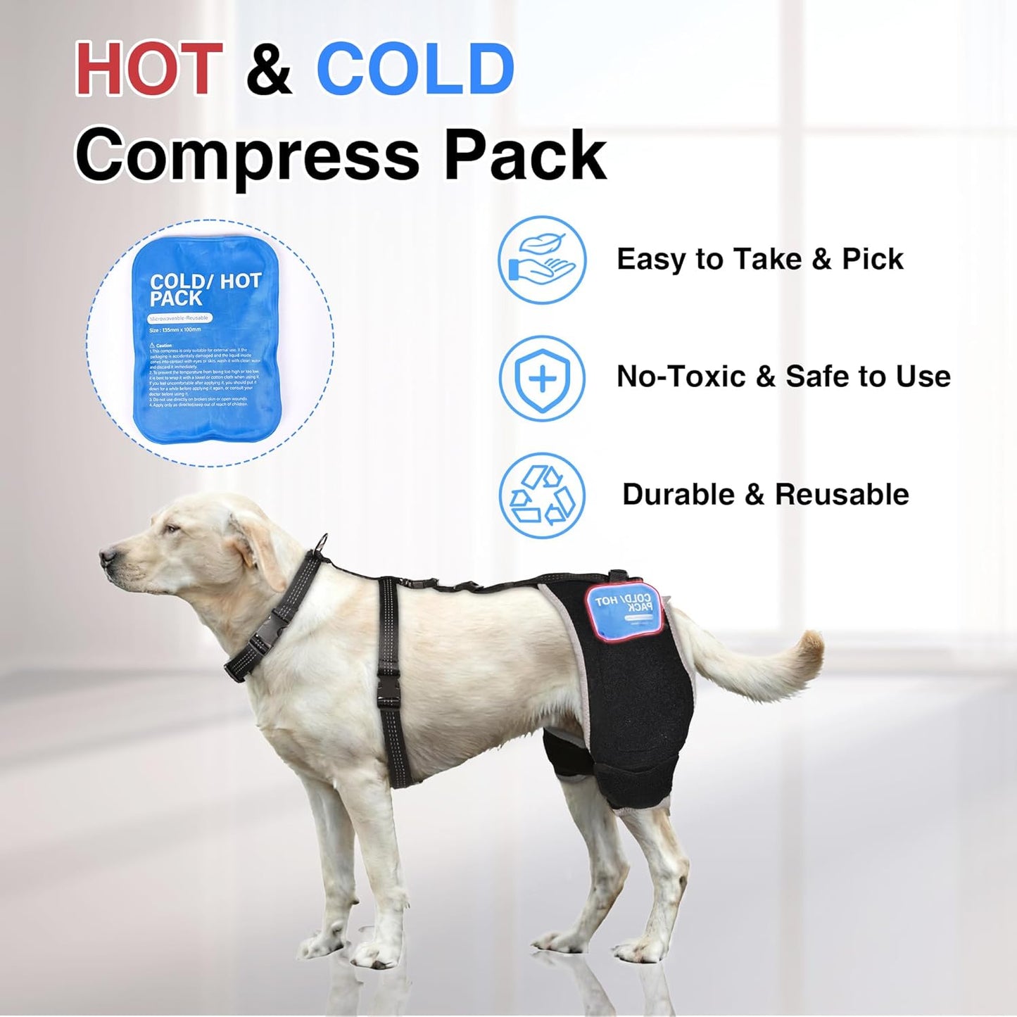 Dog Hip Dysplasia Brace with Removable Hot/Cold Pack — Breathable, Comfortable Hip & Rear-Leg Support for Mild ACL, Knee Instability & Mobility Comfort, Size L