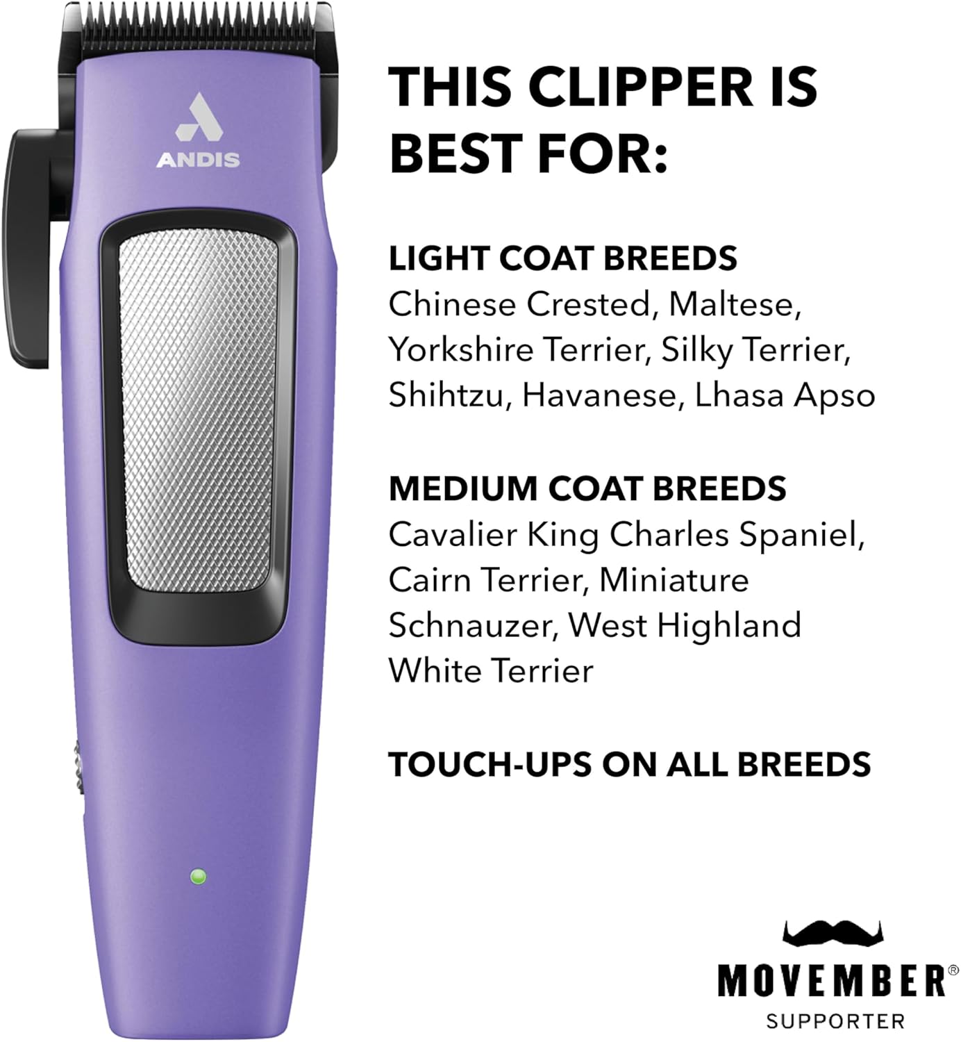 Andis Easy Clip Adjustable Blade Cordless II Dog Clipper, 10 Piece Kit, Lithium-Ion Battery, Purple, 560017