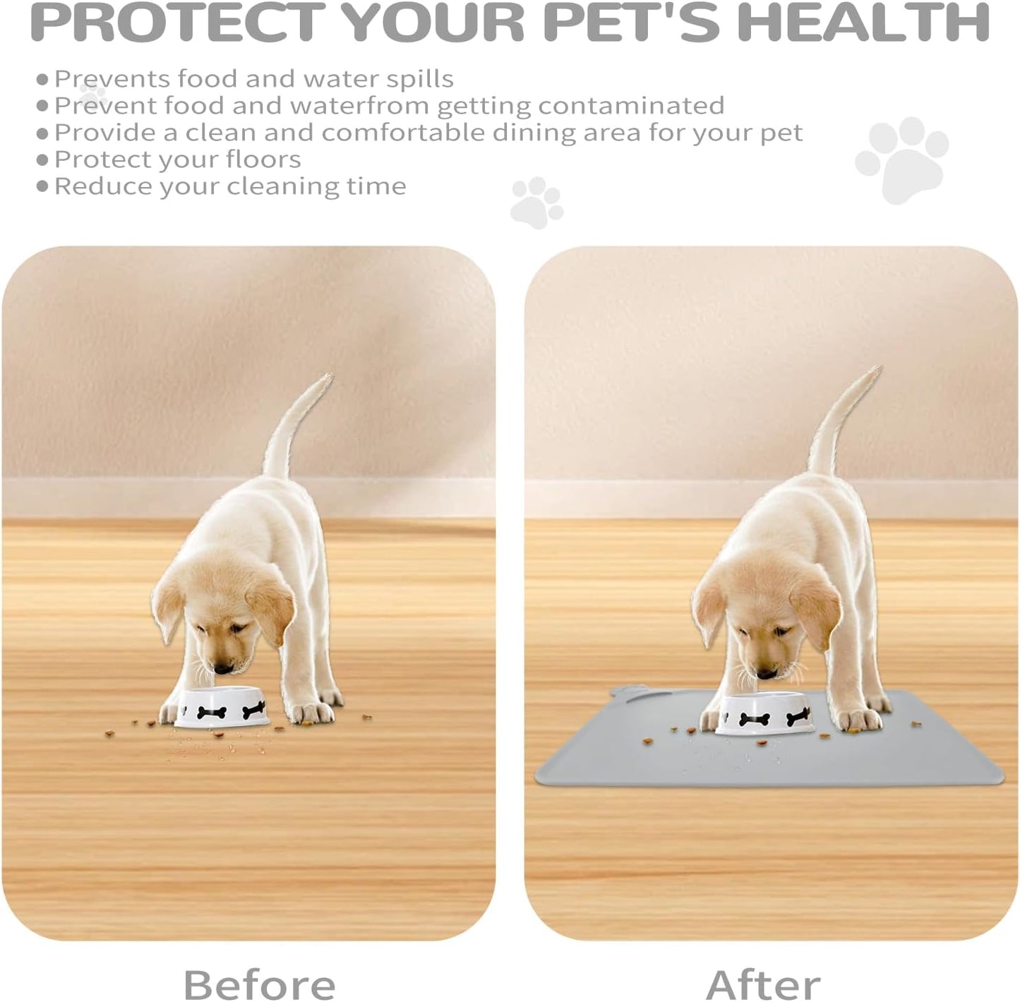 Waterproof Raised Edge BPA Free Silicone Pet Feeding Mat-Multiple Colors，Dog Cat Food Mats Contain Spills Protects Floors, Placemats for Cats and Dogs Water Bowl, Pets Accessories 22x15 Gray