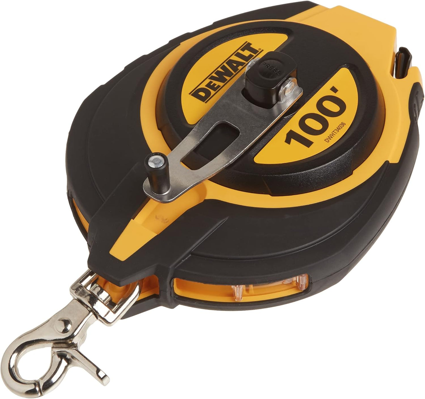 DEWALT Tape Measure, 100-Foot, Self-Lock, Solid Chrome Finish, Rubber Grip (DWHT34036L)