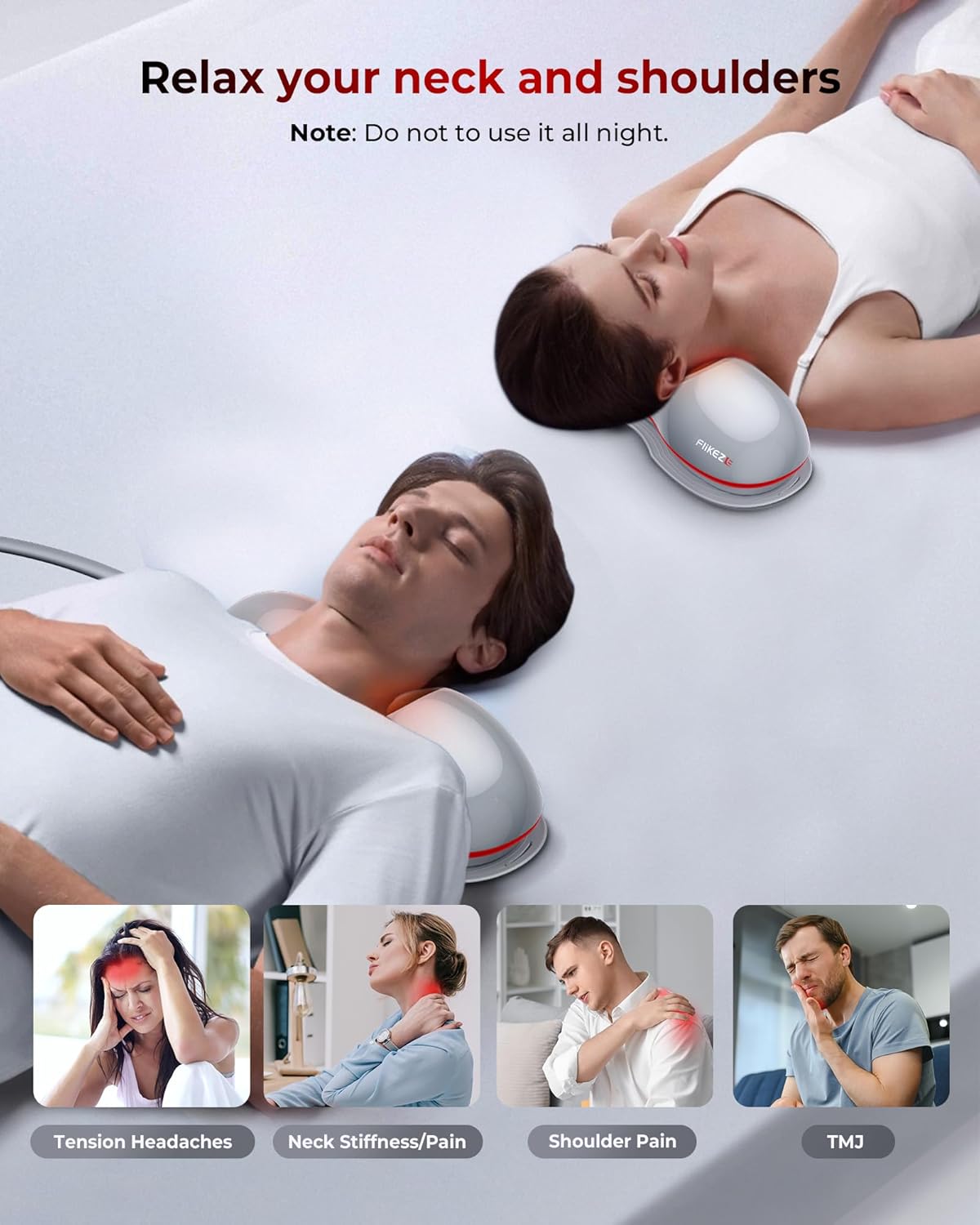 Heated Neck Stretcher with Red Light Therapy, Wireless Cervical Traction Device for TMJ Pain Relief and Shoulder Relaxer, Neck Traction Massager Pillow for Home/Office Used, Grey