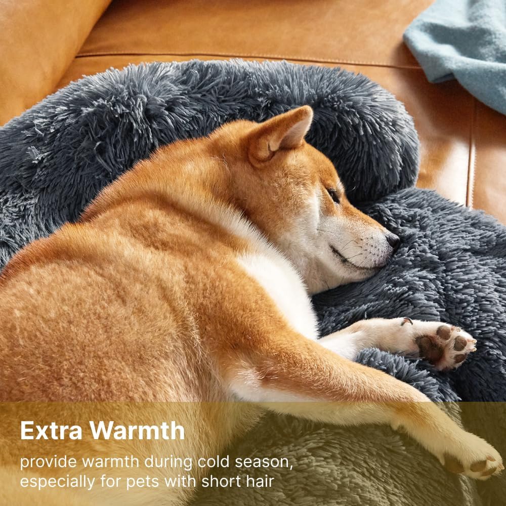 Codi Calming Dog Bed for Couch – Anti-Anxiety Sofa Protector Mat for Large Dogs, 41''x37''x6'', Machine Washable, Fluffy & Cozy with Non-Slip Bottom, Dark Grey