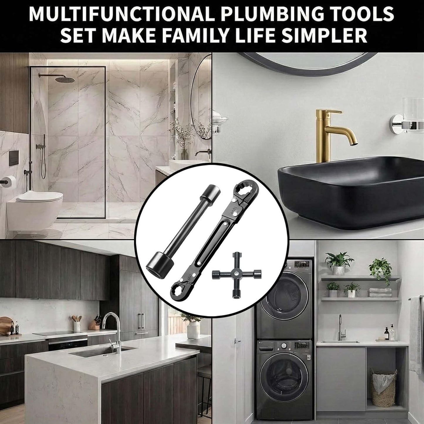 Multi-Functional Angle Stop Wrench Kit - Plumbing Tools for Professional Plumbers | Installing & Removing Compression Angle Stop and Fittings (Black-Angle Stop Wrench Kit) (3)
