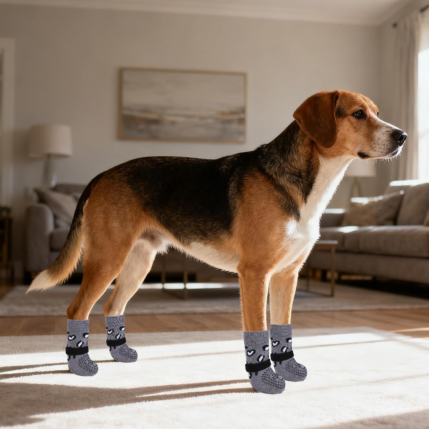KOOLTAIL Anti Slip Dog Socks for Hot/Cold Pavement to Prevent Licking Paws, Paw Protector&Dog Boots with Grippers for Hardwood Floors,Traction Control No Twist Booties for Small Medium Large Dogs M