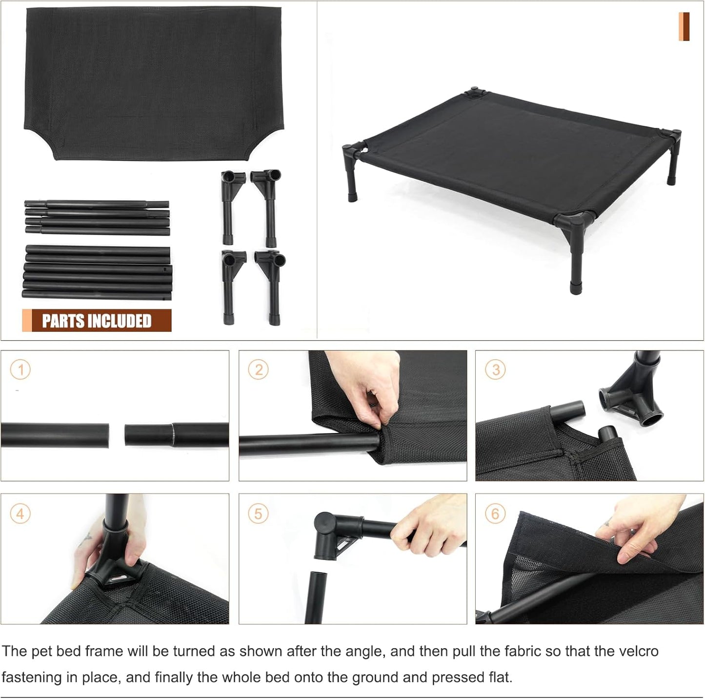 Elevated Dog Bed for Medium Dogs, Raised Dog Cot, Heavy Duty Pet Cots with Durable Supportive Teslin Recyclable Washable Mesh, Indoor & Outdoor, Dark Grey, 32" L x 25" W x 7" Th