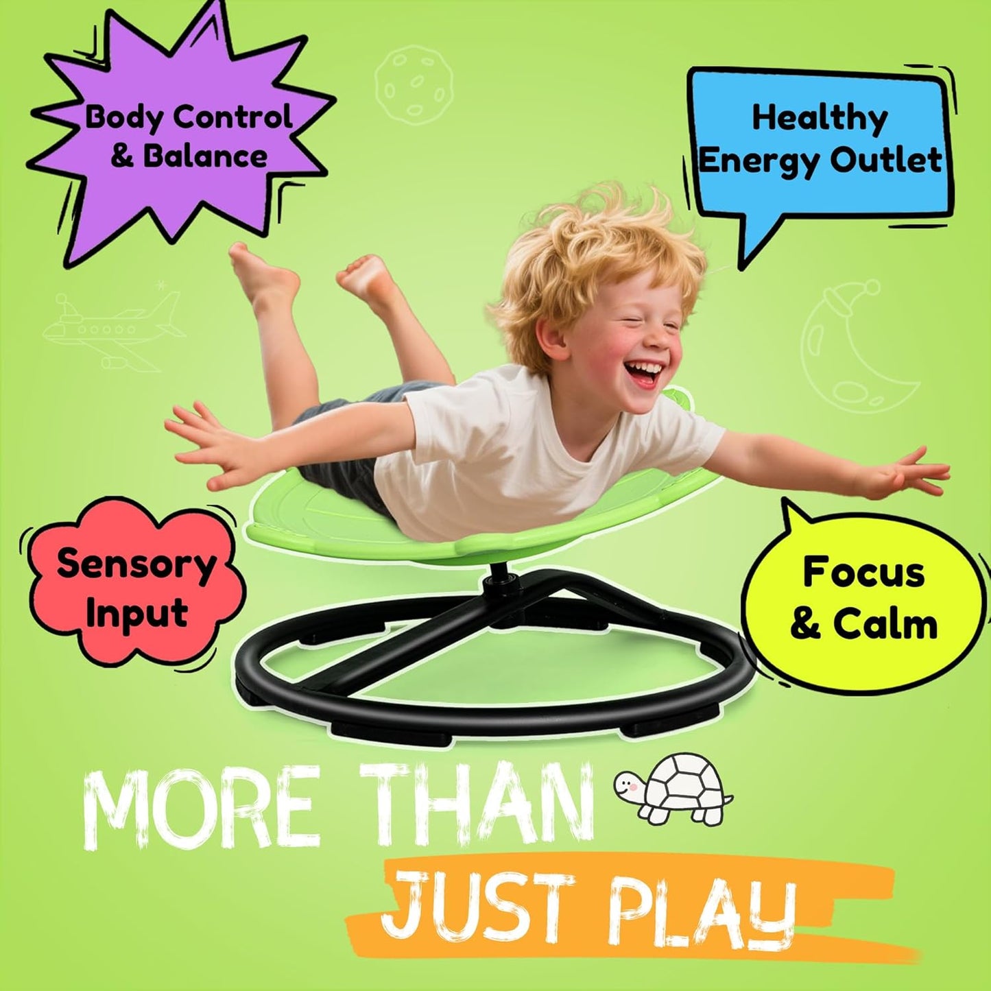 Turtle Spinning Chair for Autistic Kids – Sensory Spinning Toy, Spin Chair for Kids Autism, Sensory Swivel Seat for Balance, Coordination, Focus & ADHD Support, Autism Sensory Products (Green)