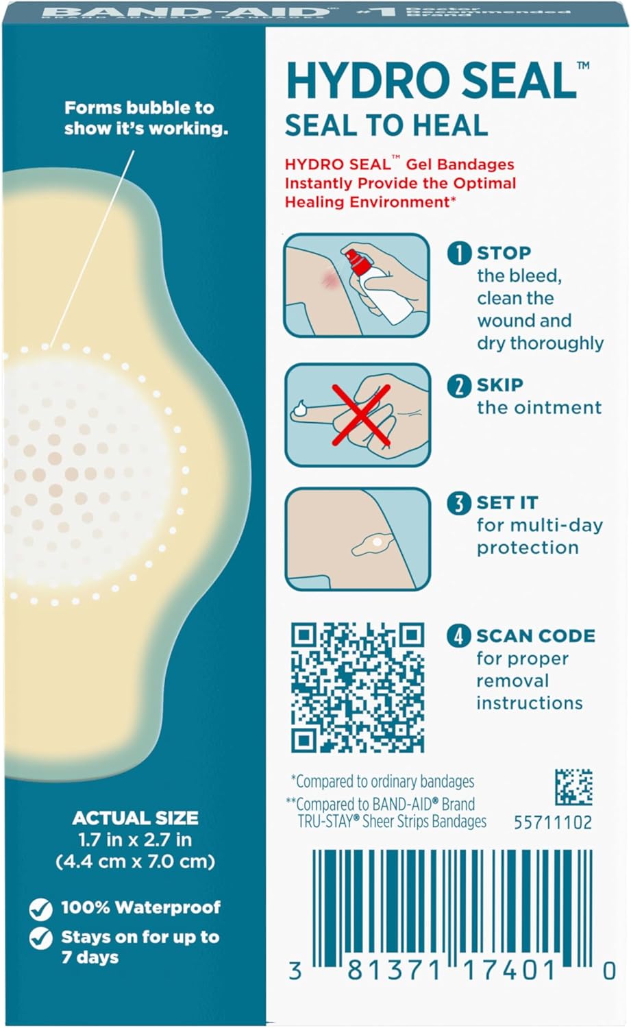 BAND-AID Brand Hydro Seal Adhesive Waterproof Bandages, Large Hydrocolloid Gel Patch for First Aid Support Better Healing for Minor Blisters, Cuts & Scrapes, 6 Count