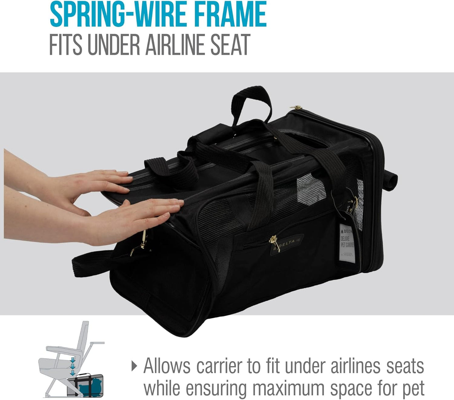 Sherpa Delta Airlines Travel Pet Carrier, Airline Approved & Guaranteed On Board - Black, Medium