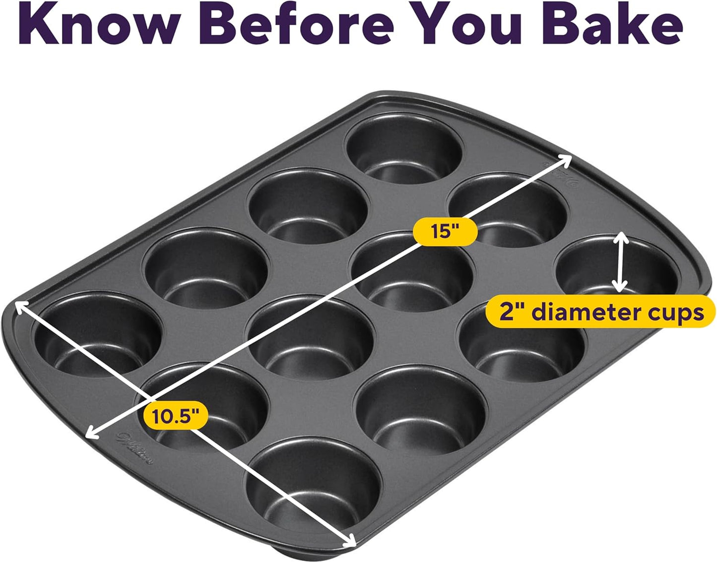 Wilton Gold Non-Stick 12 -Cup Muffin Pan, Cold-Rolled Steel Bakeware, Made without PFAS, 10.5 x 15 x 1.4 in, Packaging May Vary