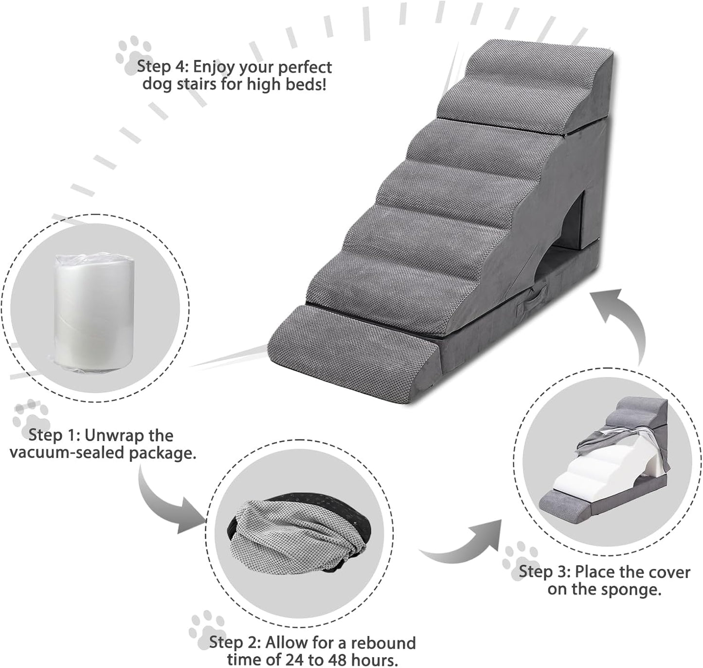 7-Step Extra Tall Dog Steps, Pet Stairs Ramp for 30 to 36 Inch Tall Bed Couch, Anti-Slip Bottom & Soft Foam Pet Ladder for Small Dogs and Cats, Grey