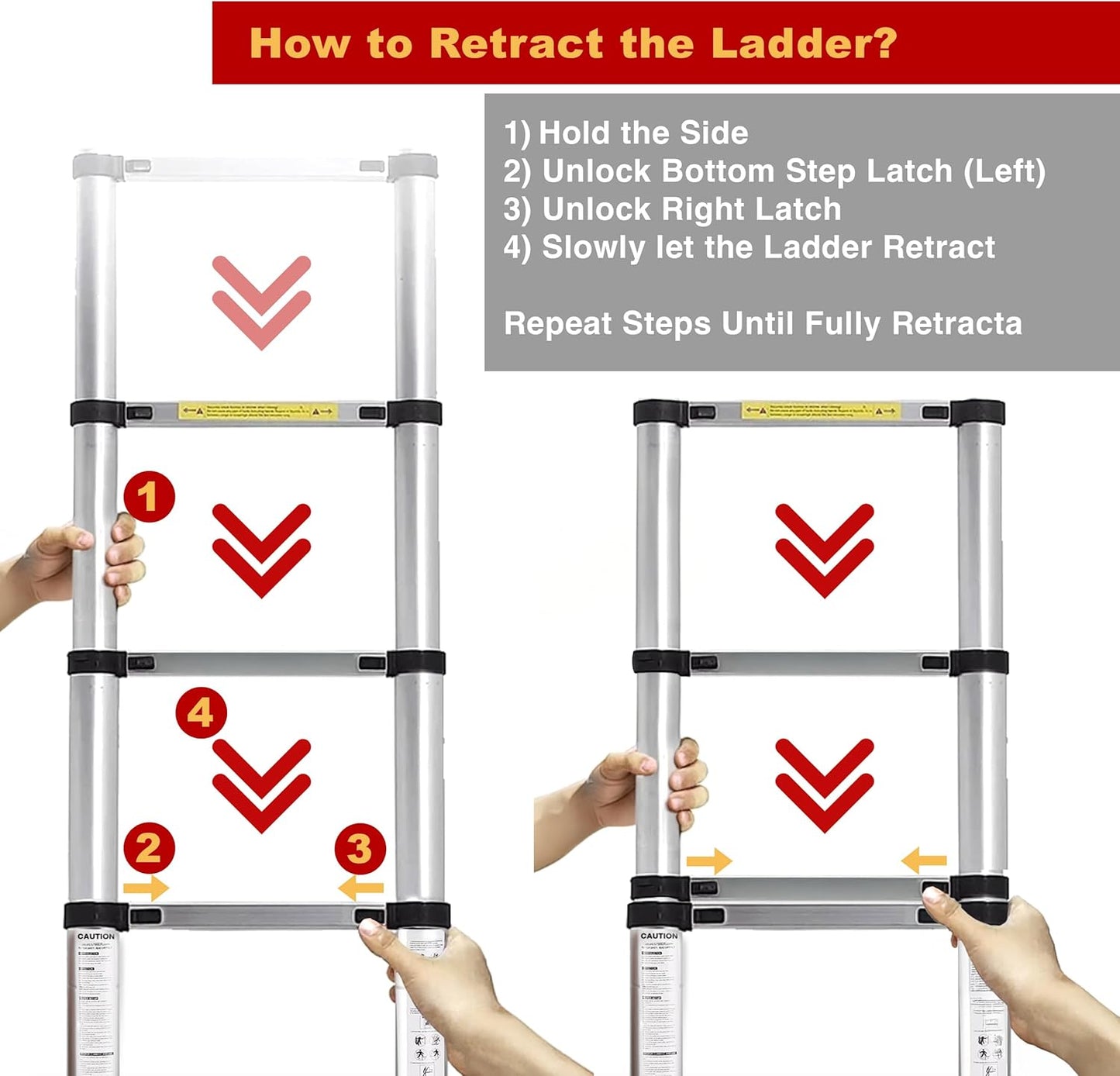 Telescoping Ladder, 12.5 FT Aluminum Lightweight Extension Ladder with 2 Stable Hooks, 2 Triangle Stabilizers & Non-Slip Feet, Heavy Duty 330 Lbs Max Capacity, Ideal for Home, RV & Outdoor Work