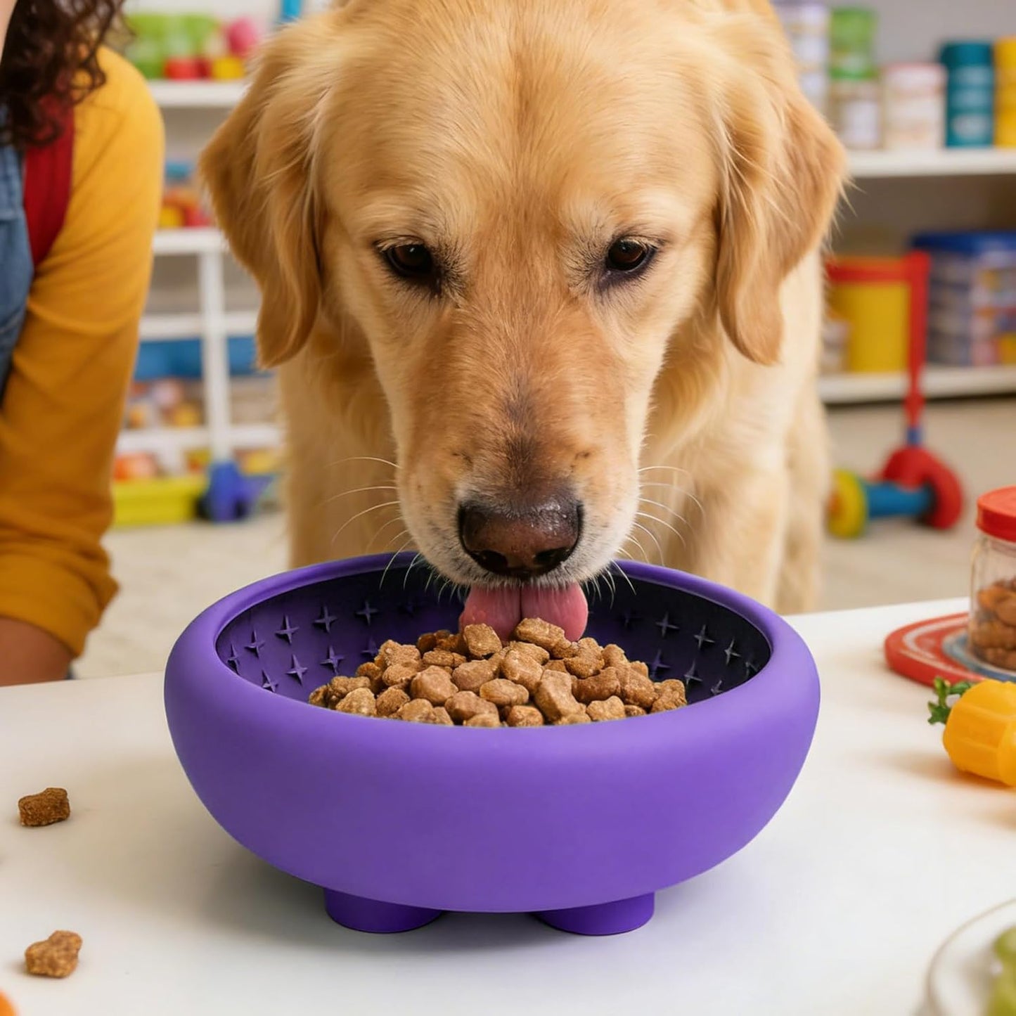 Slow Feeder Bowl - Silicone Non Slip Pet Dish, Strong Suction Cup Feeder, Sturdy Lightweight Easy Clean, Prevents Fast Eating and Spills, Premium Pet Feeding Tool, Puppy Medium Dog Cat Home