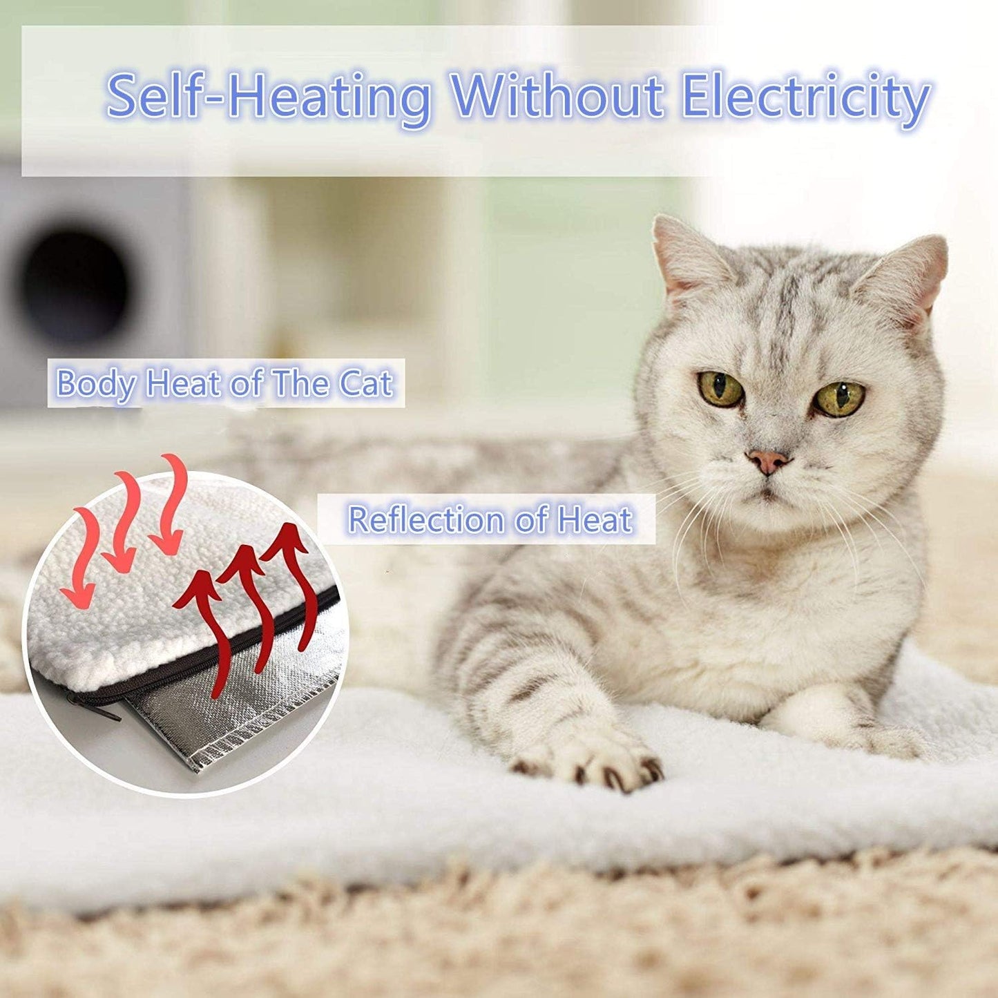 Self Heating Pet Pads Pet Blanket for Cat/Dog,Pet Heating Pad,Self Warming Cushion Mat for Cats Dogs,Self Heated Cat Dog Bed/Pet Thermal Mat Blanket Ecological (60x45 cm)