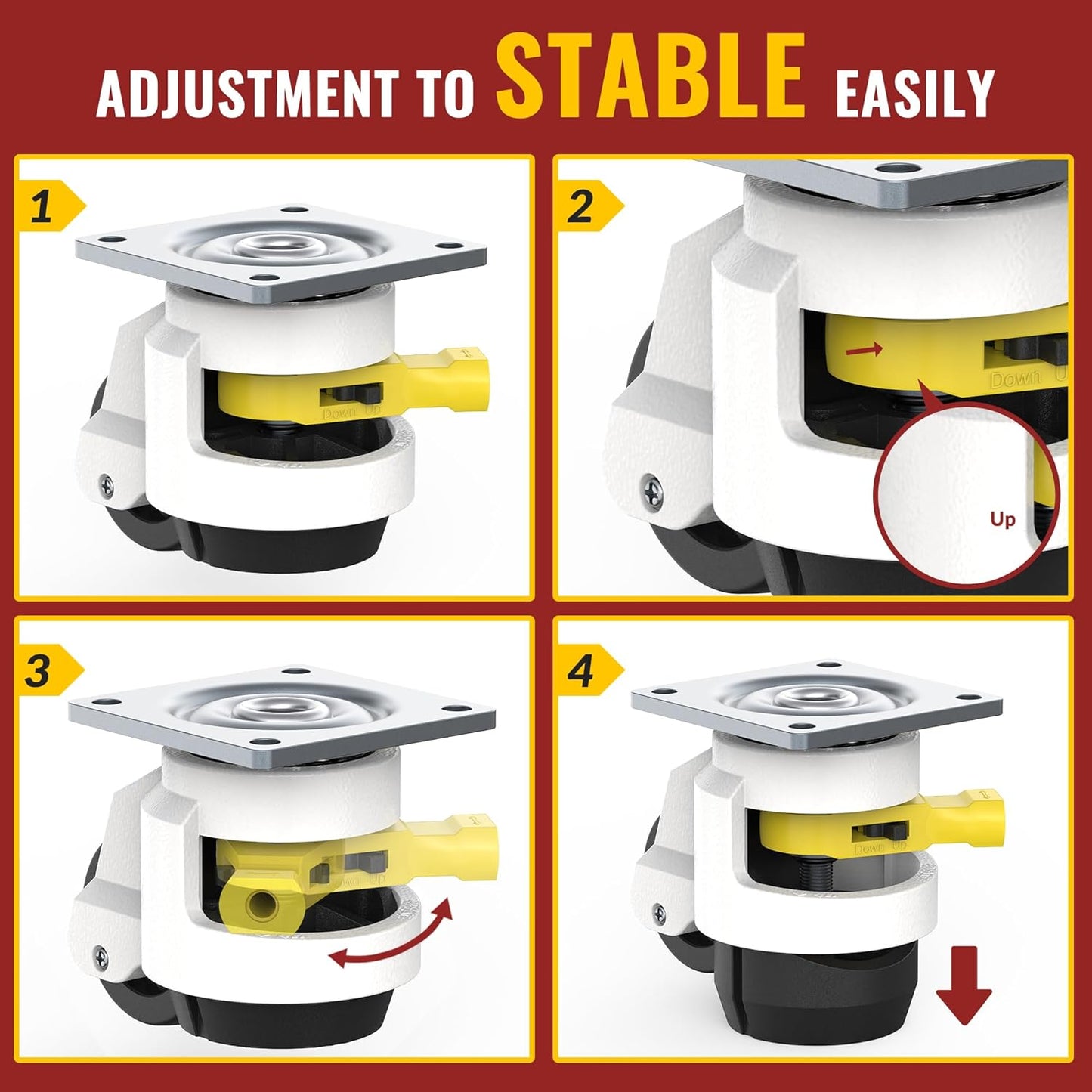 HOLKIE Leveling Casters with Ratchet Handle Design - Total Capacity 2200 lbs - Heavy Duty Industrial Casters Set of 4 with Adjustable Leveling Pads (TD60)