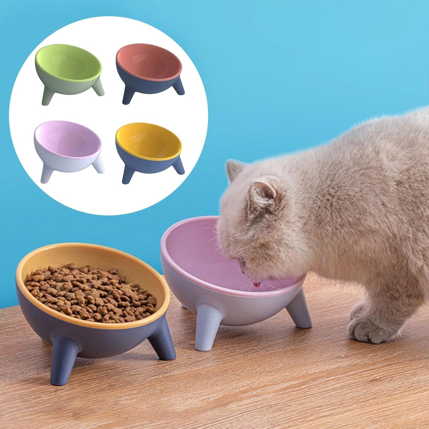 Raised Pet Bowl, 15° Tilted Elevated Cat Bowl with Stand, Non Slip No Spill for Cats and Small Dogs Feeding Dishes, Protect Pet's Neck Cat Feeder (Pink)